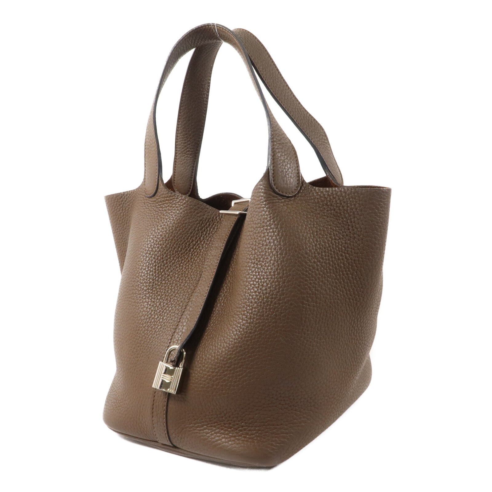 HERMES Clemence皮革Picotin MM扣手挽袋Chocolat