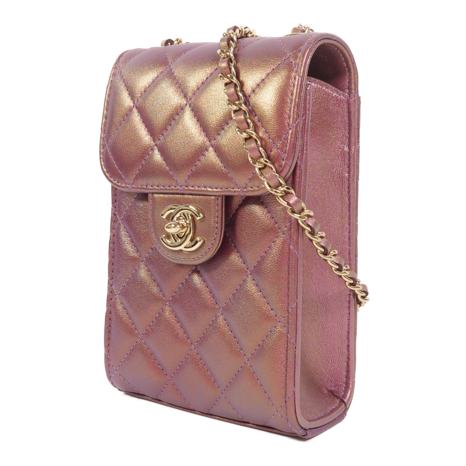 CHANEL 羊皮皮革Phone Bag金扣鏈帶肩背袋