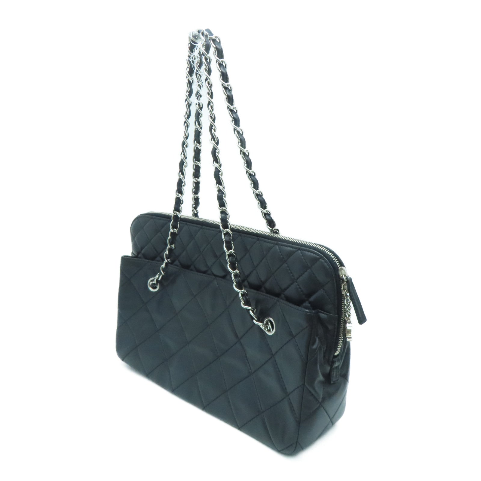 CHANEL 【激減優惠】菱格牛皮皮革Shoulder Bag銀扣鏈帶肩背袋黑色