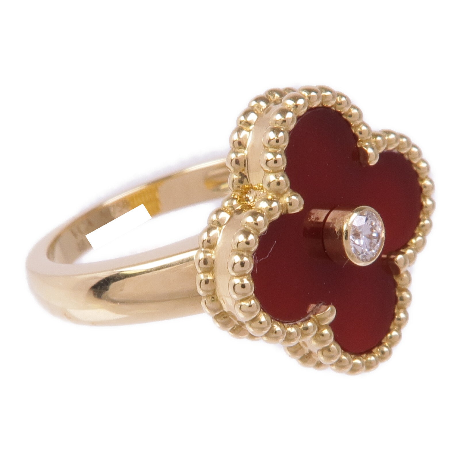 Van Cleef & Arpels 18K黃金Vintage Alhambra Ring縞瑪瑙/鑽石戒指VCA#48/US#4.5