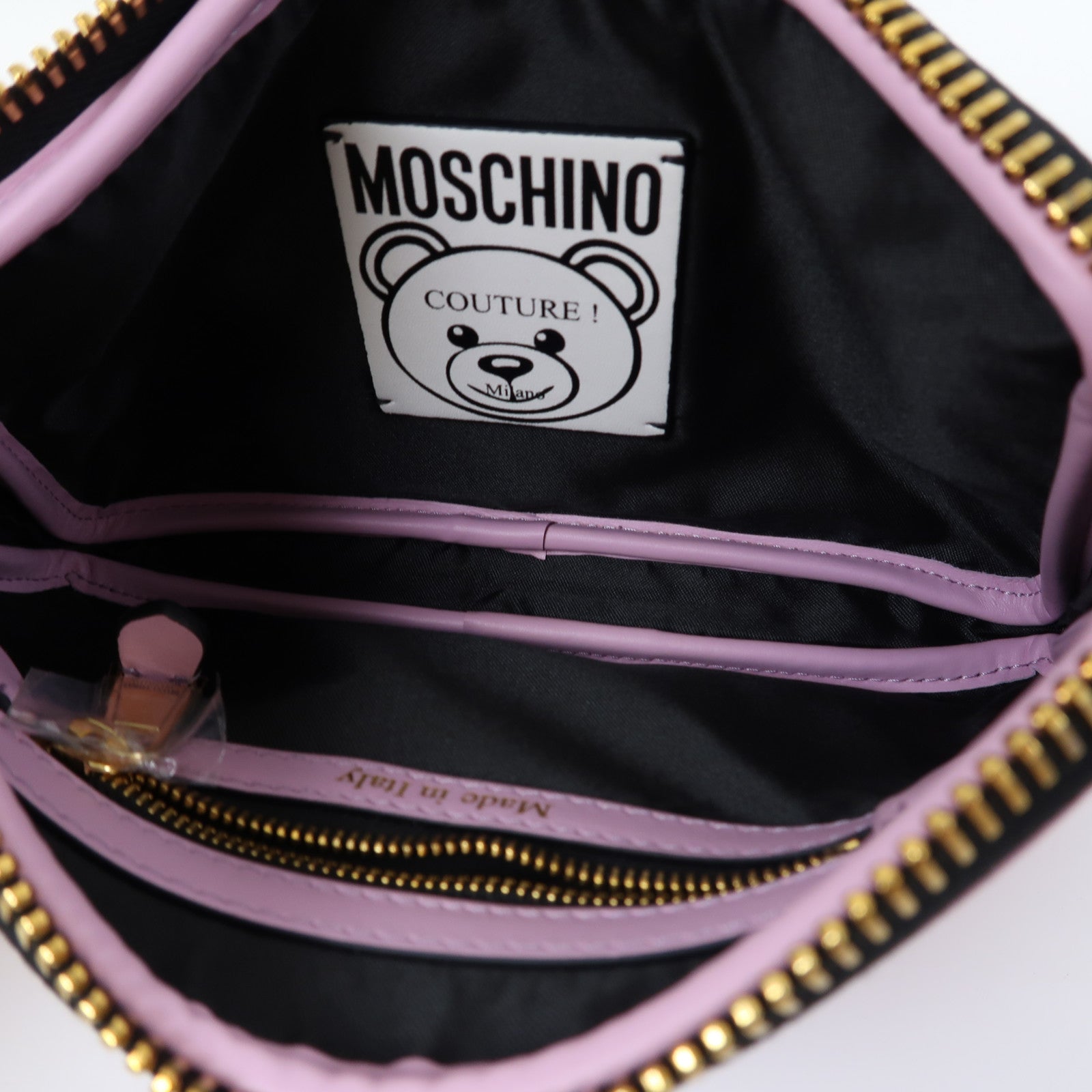 MOSCHINO 皮革Chain Shoulder金扣鏈帶肩背袋粉紅色