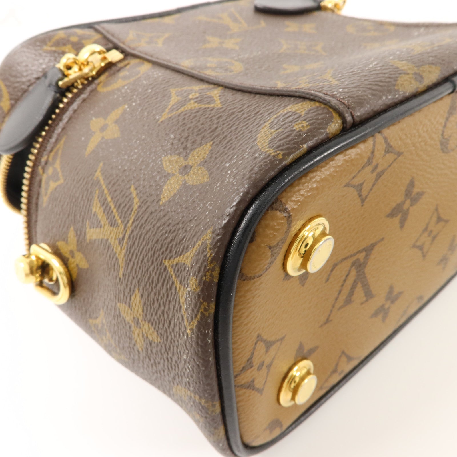 LOUIS VUITTON Monogram Reverse Vanity PM金扣手挽肩背兩用袋棕色