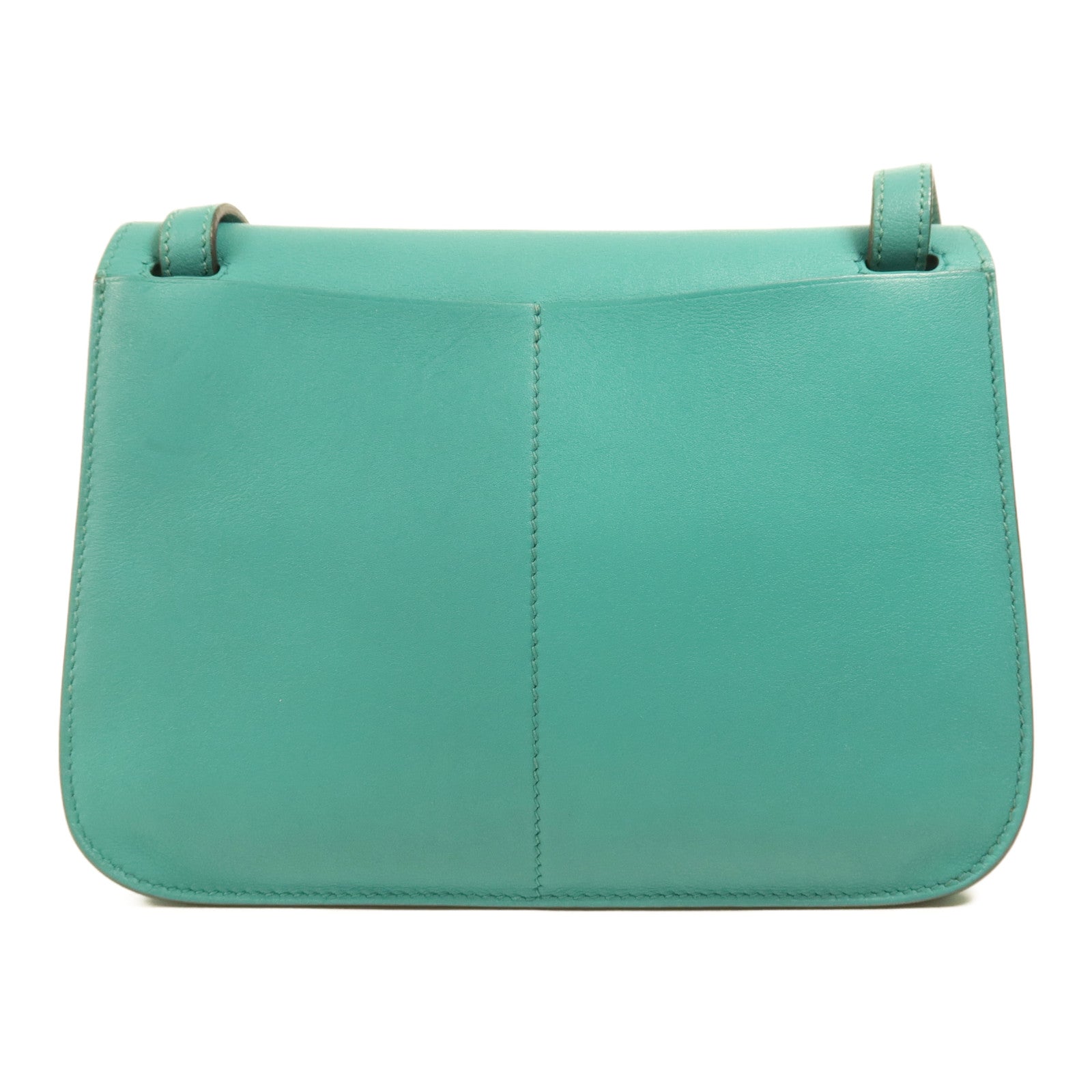 HERMES Swift皮革Halzan Mini銀扣鏈帶肩背袋Bleu Paon