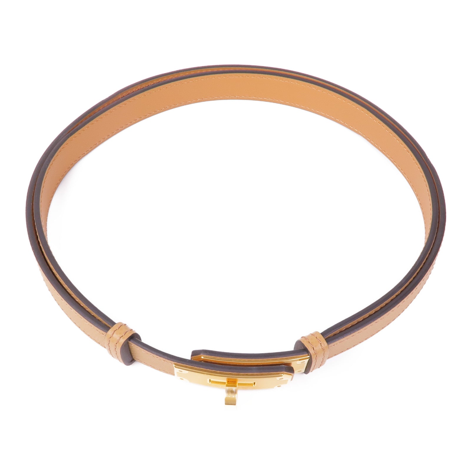 HERMES Epsom皮革Kelly 18 Belt金扣皮帶37 Gold