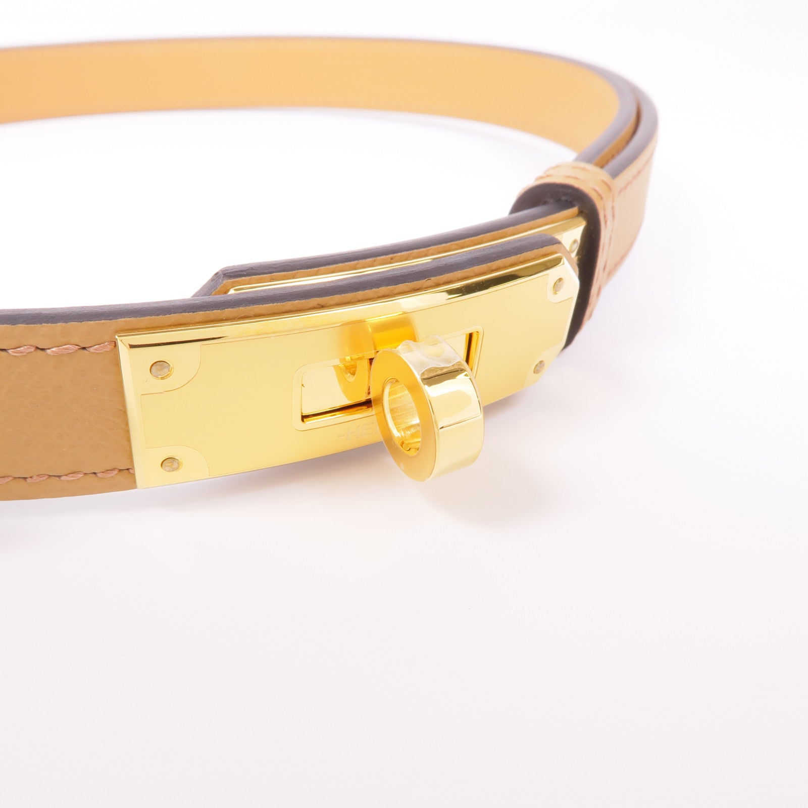 HERMES Epsom皮革Kelly 18 Belt金扣皮帶37 Gold