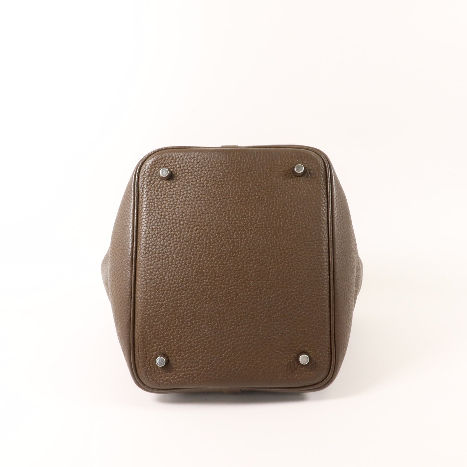 HERMES Clemence皮革Picotin MM扣手挽袋Chocolat