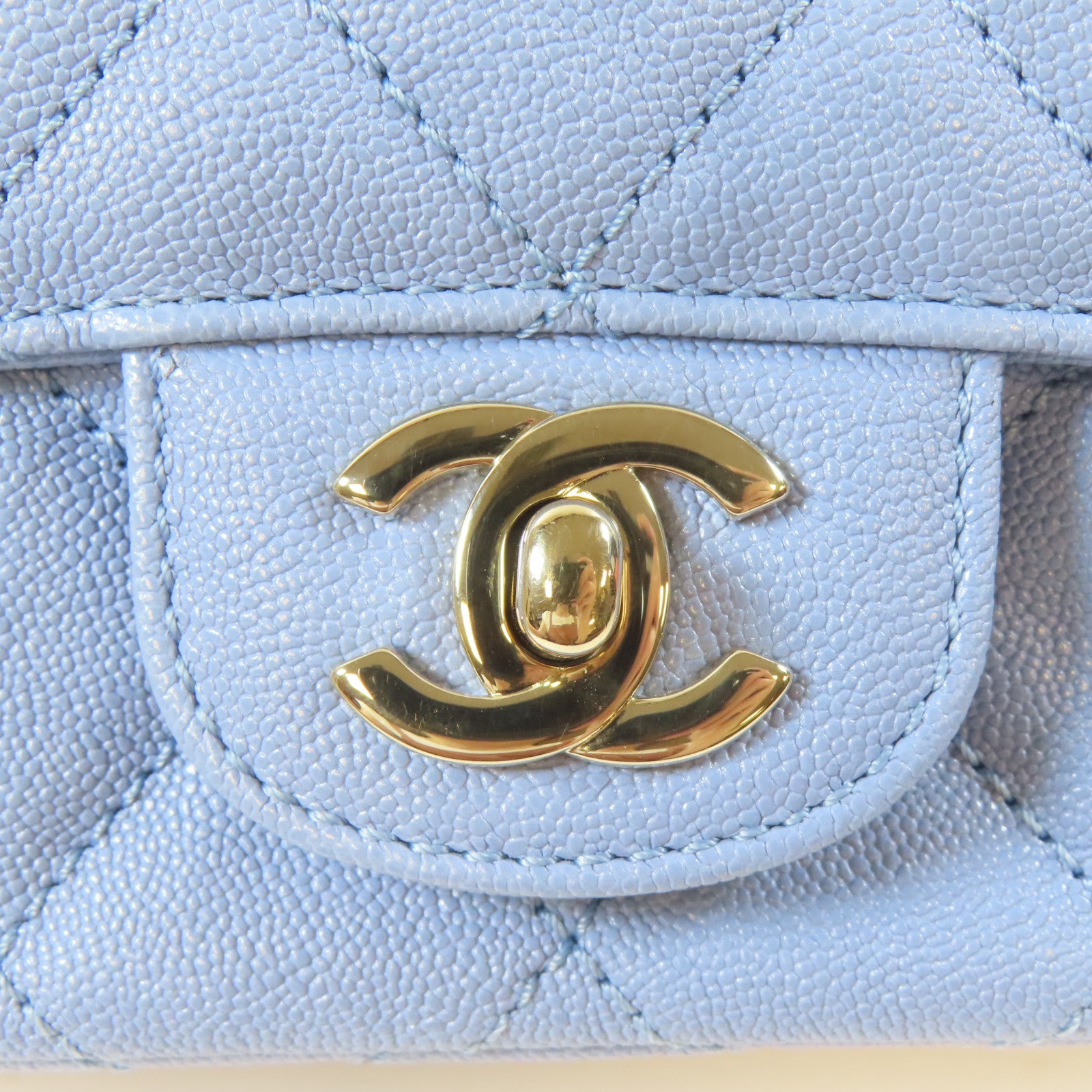 CHANEL 【激減優惠】菱格Caviar皮革Chain Shoulder金扣鏈帶肩背袋藍色/米色
