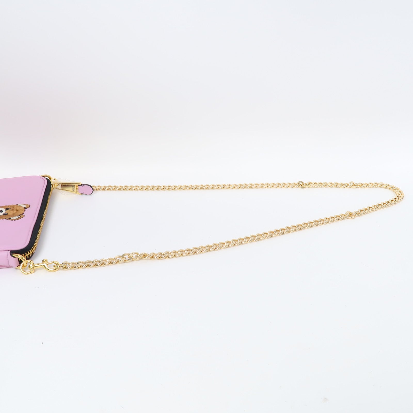 MOSCHINO 皮革Chain Shoulder金扣鏈帶肩背袋粉紅色