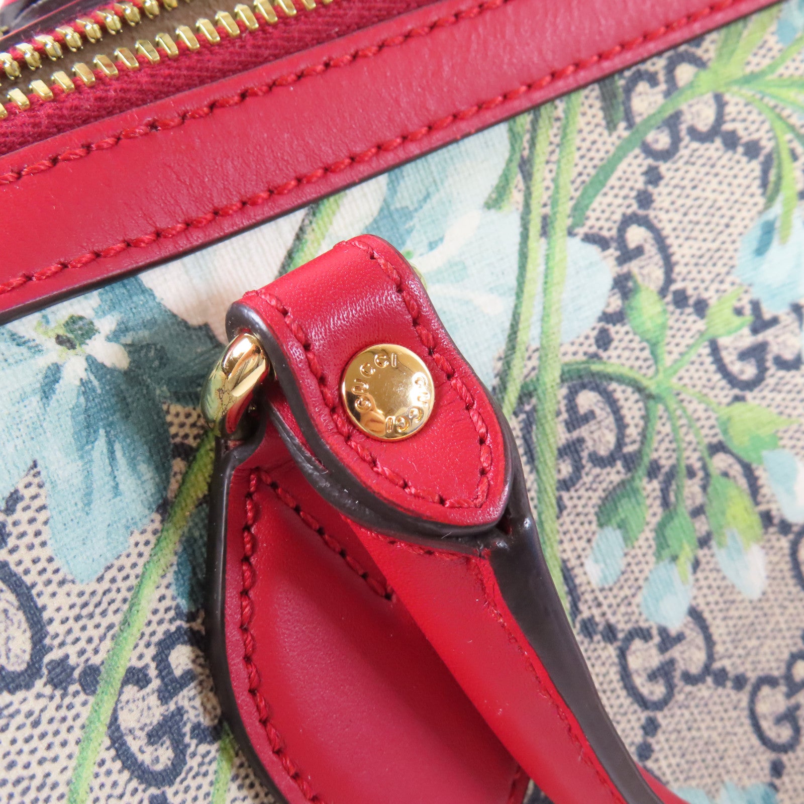 GUCCI 塗層帆布/牛皮皮革Floral Blooms Small GG Boston Bag金扣手挽肩背兩用袋藍色/紅色