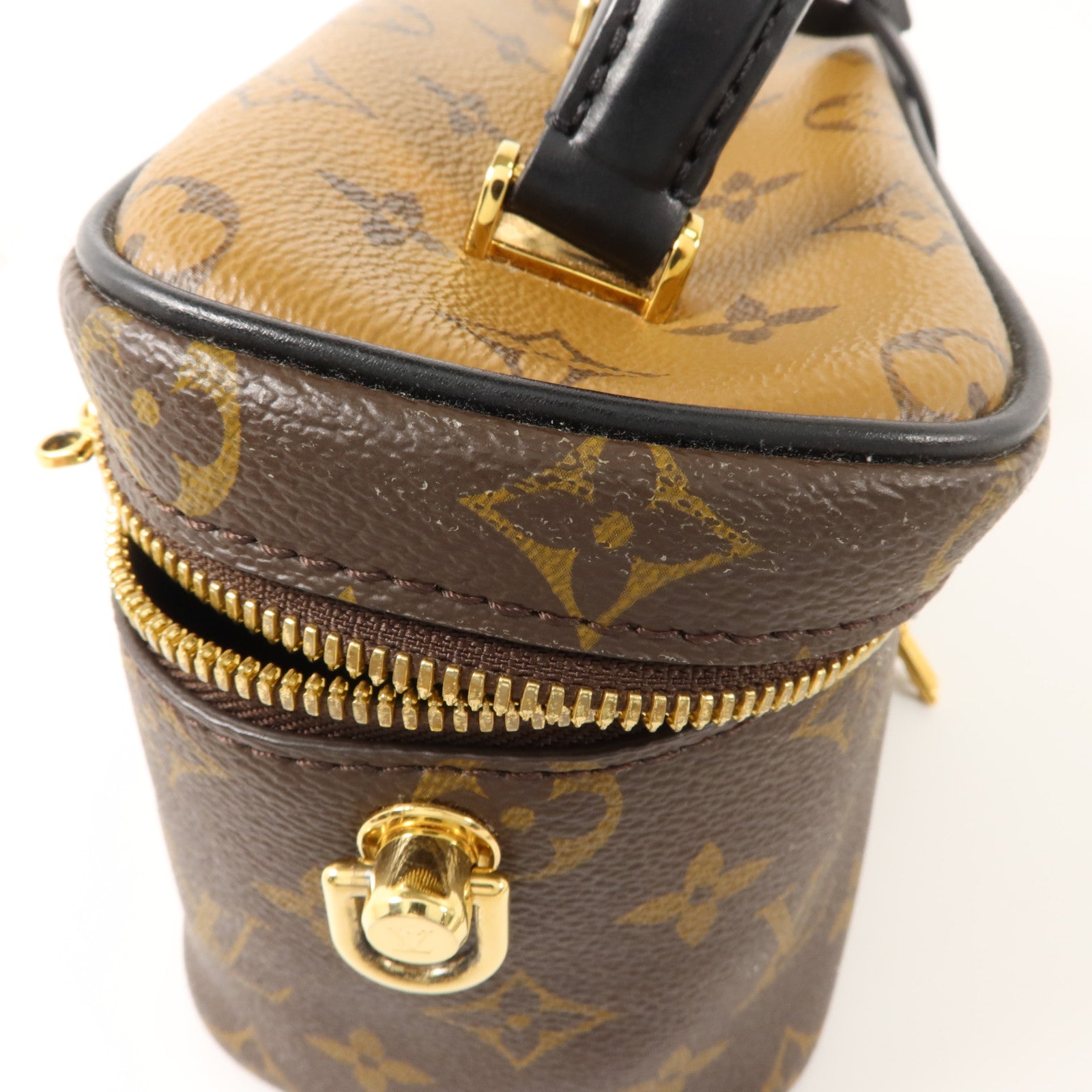 LOUIS VUITTON Monogram Reverse Vanity PM金扣手挽肩背兩用袋棕色