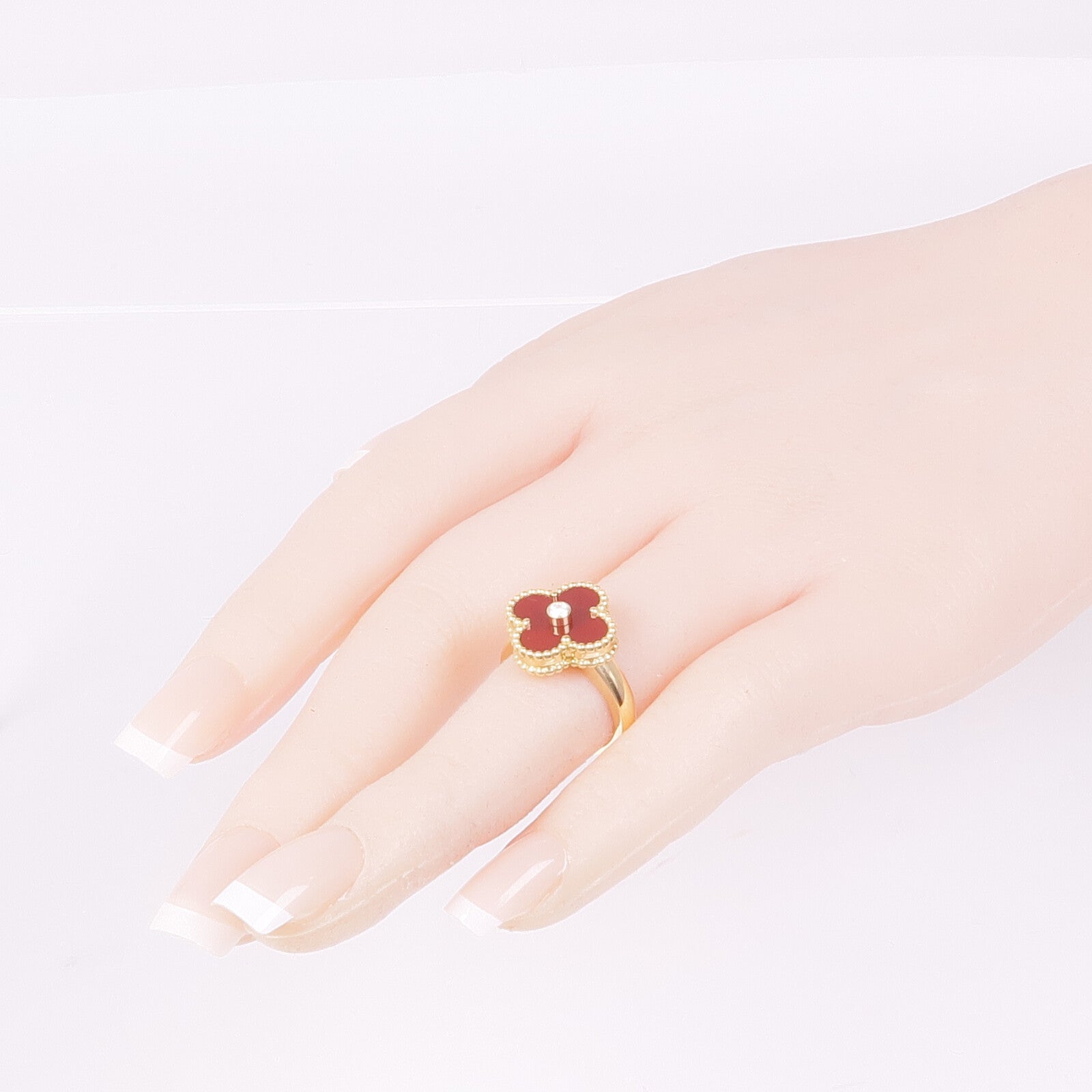 Van Cleef & Arpels 18K黃金Vintage Alhambra Ring縞瑪瑙/鑽石戒指VCA#48/US#4.5