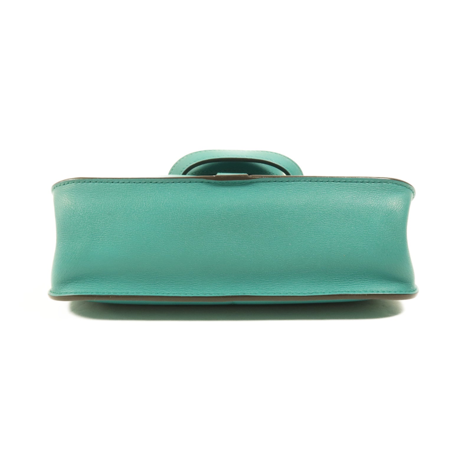 HERMES Swift皮革Halzan Mini銀扣鏈帶肩背袋Bleu Paon