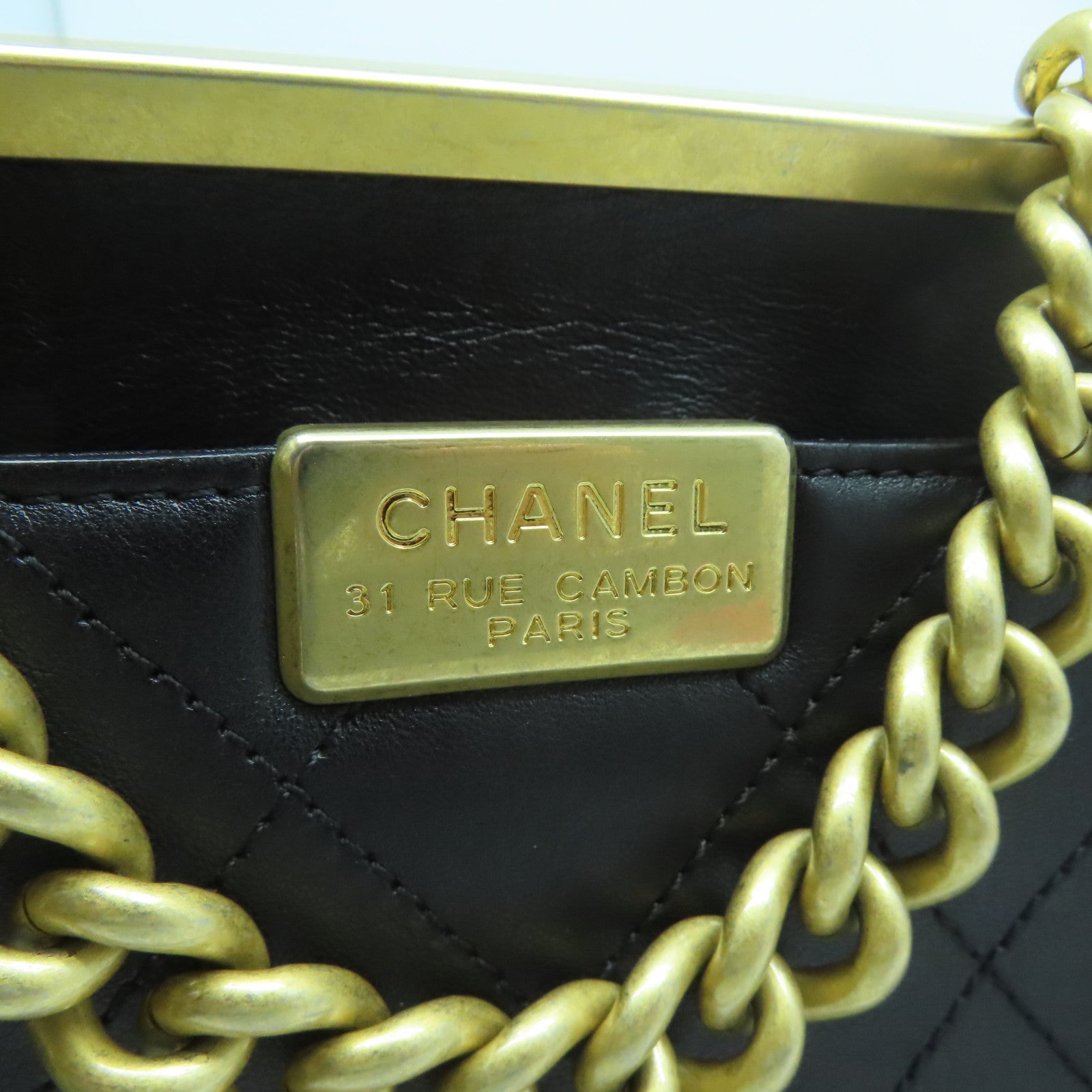 CHANEL 【清倉大減價】菱格牛皮皮革Chain Shoulder金扣手挽肩背兩用袋黑色