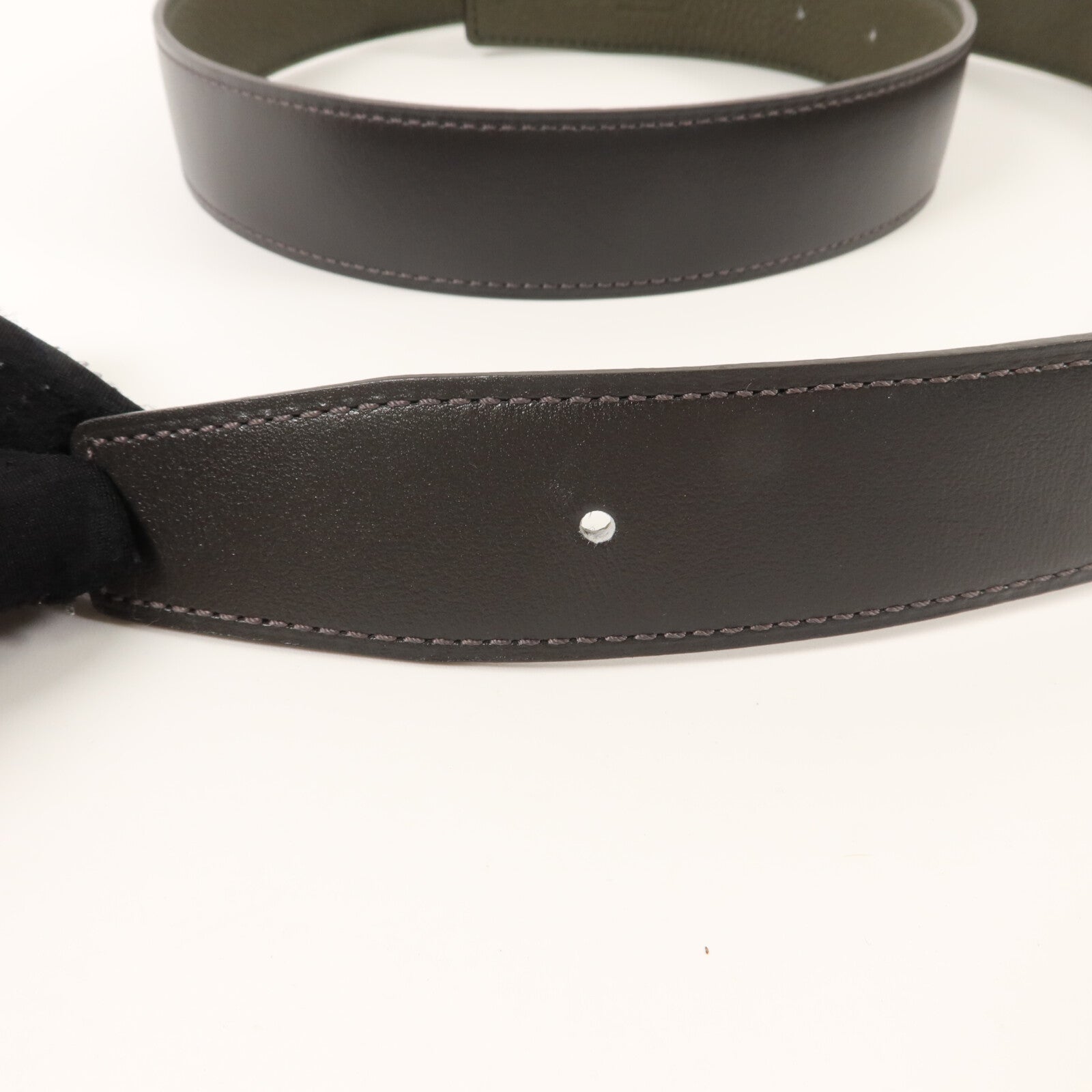 HERMES Box Calf皮革/Togo皮革Reversible Leather Belt Strap 90皮帶Ebene/Vert Fonce