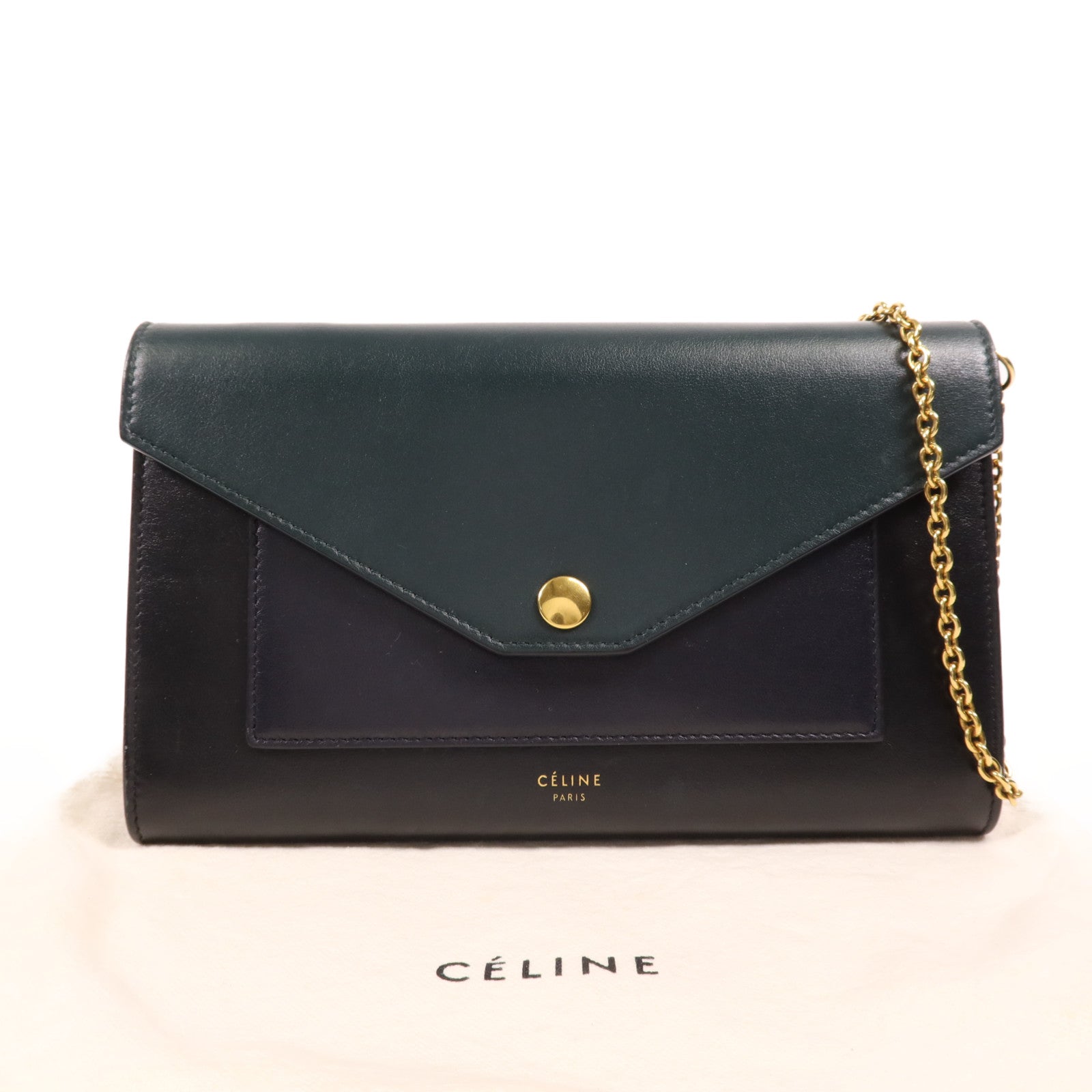 CELINE 牛皮皮革Chain Shoulder金扣鏈帶肩背袋