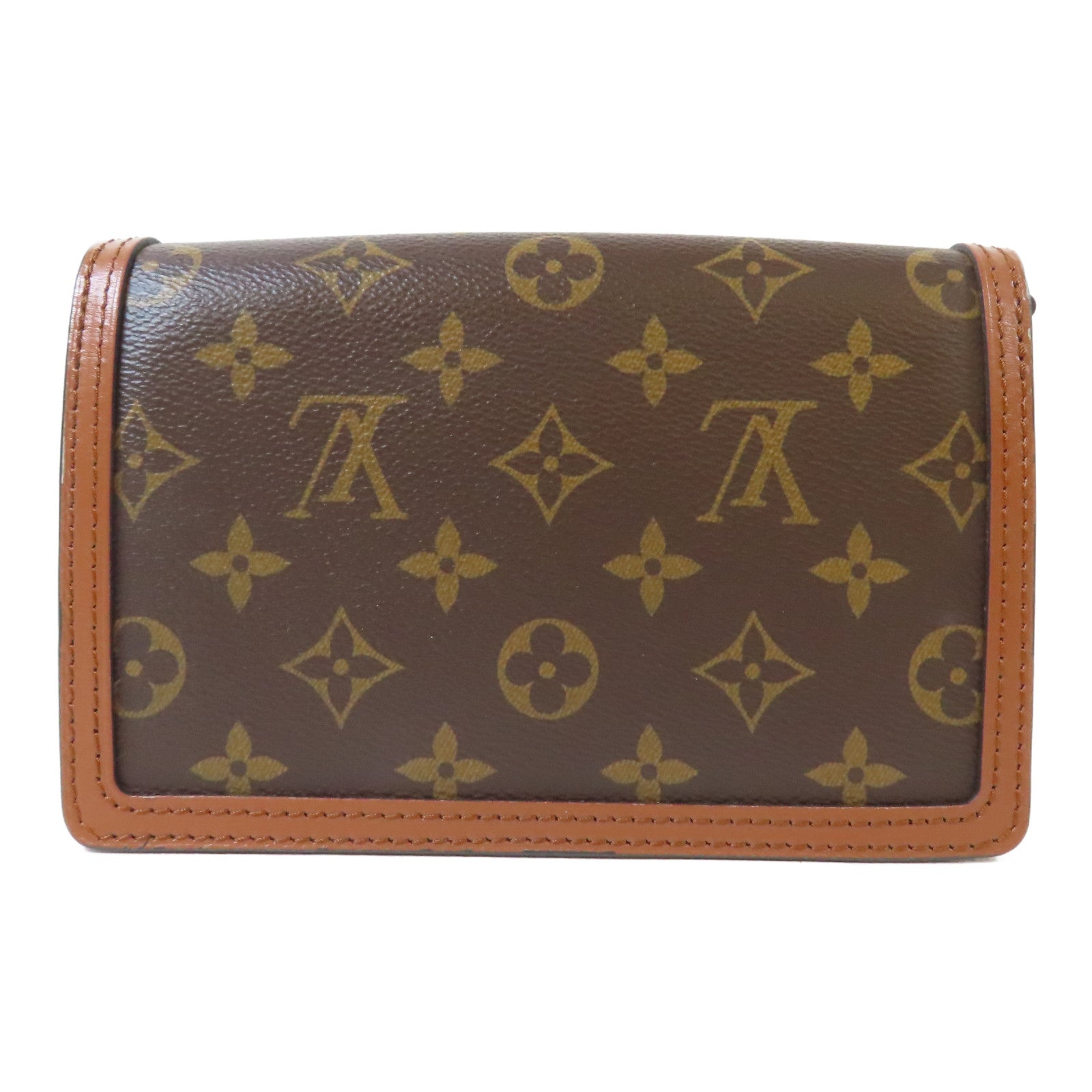 LOUIS VUITTON Monogram/Monogram Reverse Dauphine Chain Wallet金扣鍊帶肩背袋啡色