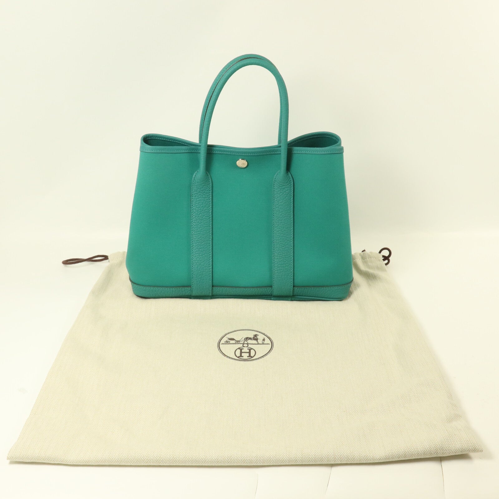 HERMES 帆布Garden Party TPM手挽袋Vert Jade