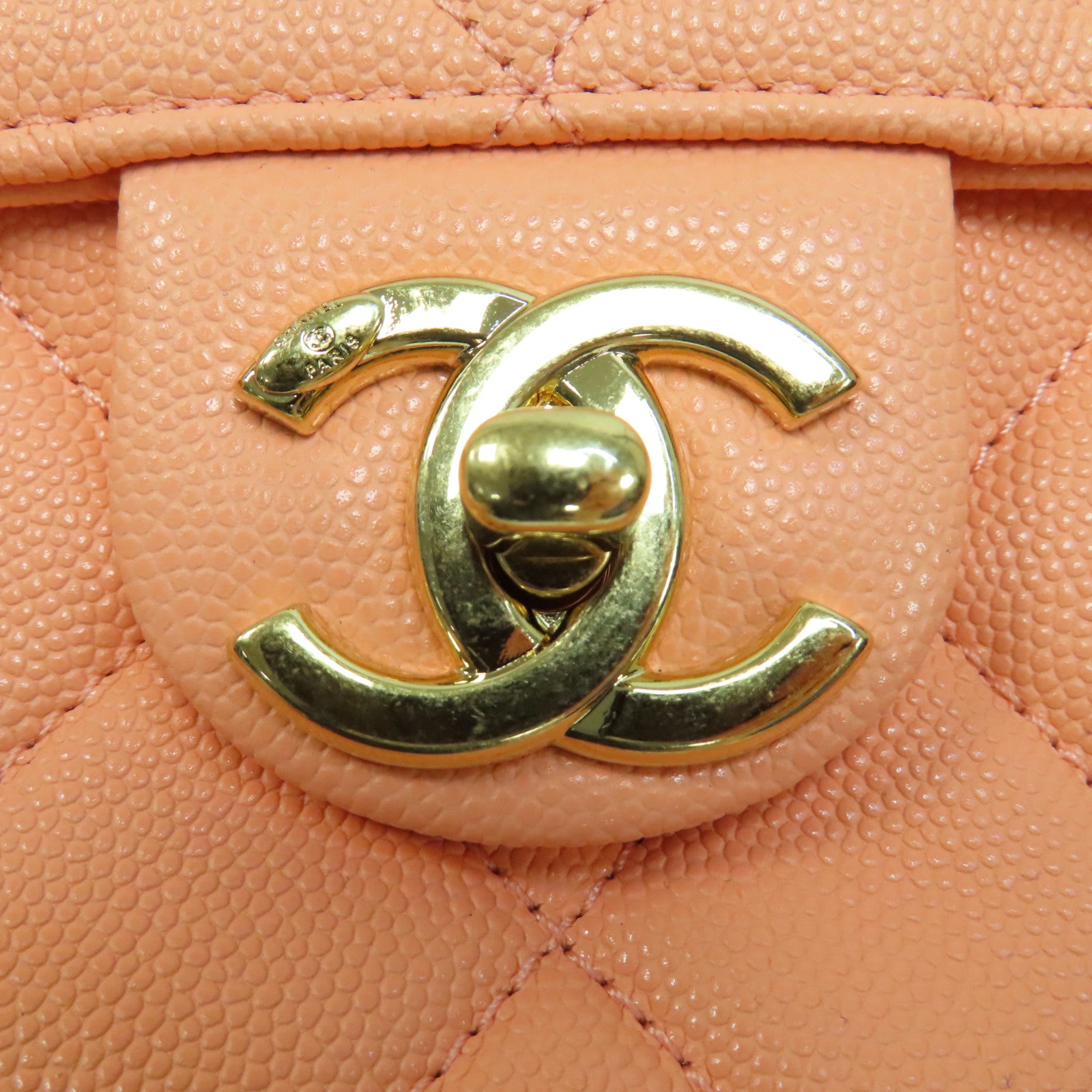 CHANEL 菱格Caviar皮革Chain Shoulder Bag金扣手挽肩背兩用袋粉橙色