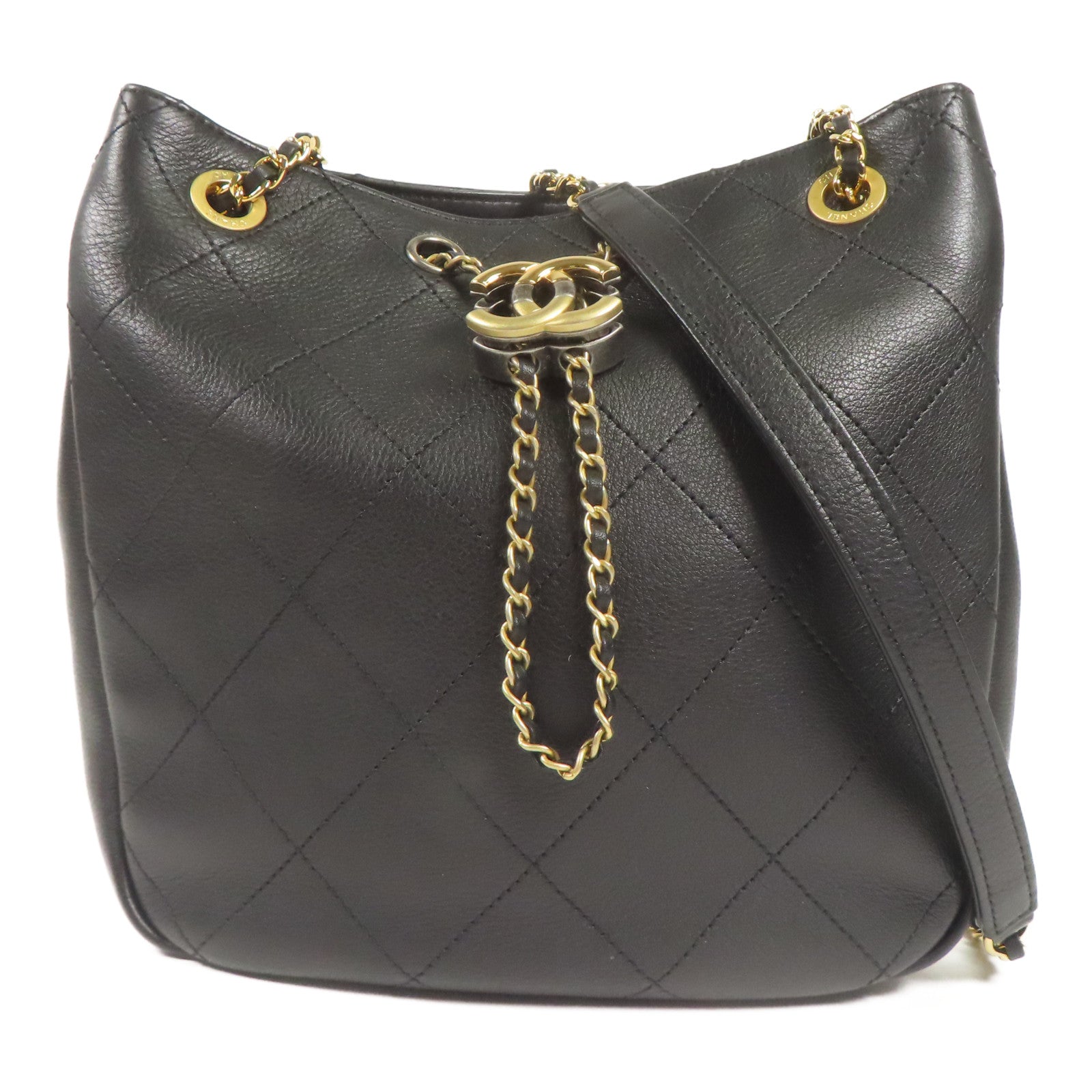 CHANEL 牛皮皮革Shoulder Bag金扣鏈帶肩背袋