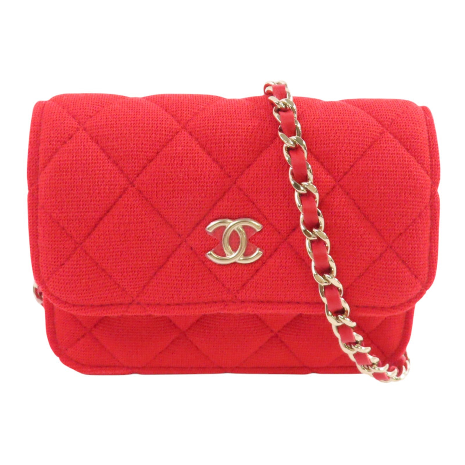 CHANEL 帆布Chain Shoulder Bag金扣鏈帶肩背袋