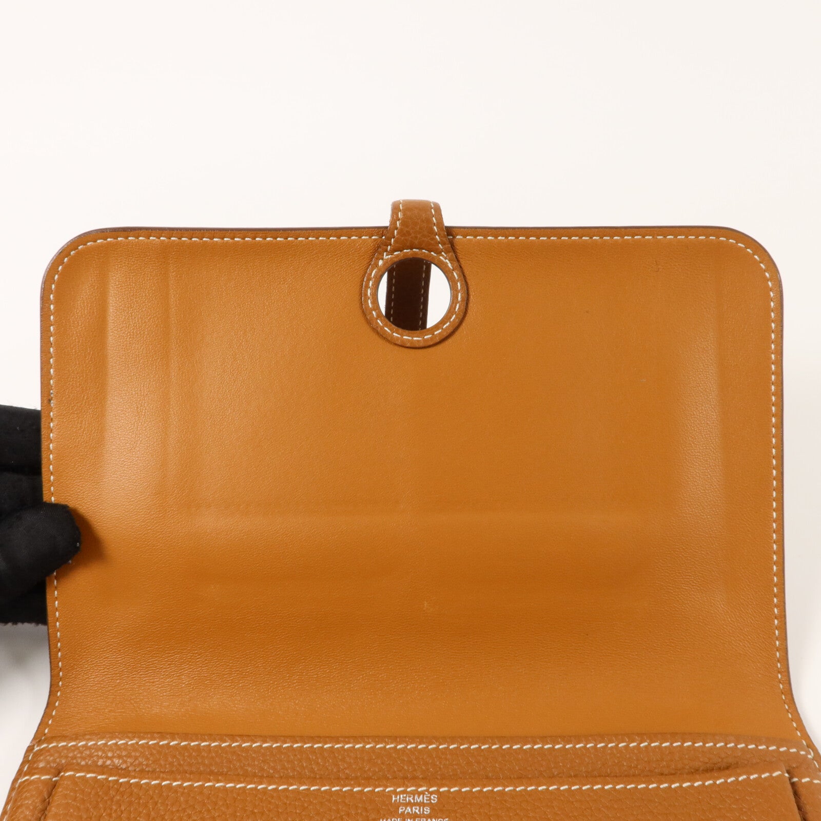 HERMES Togo皮革Dogon Compact長錢包Gold