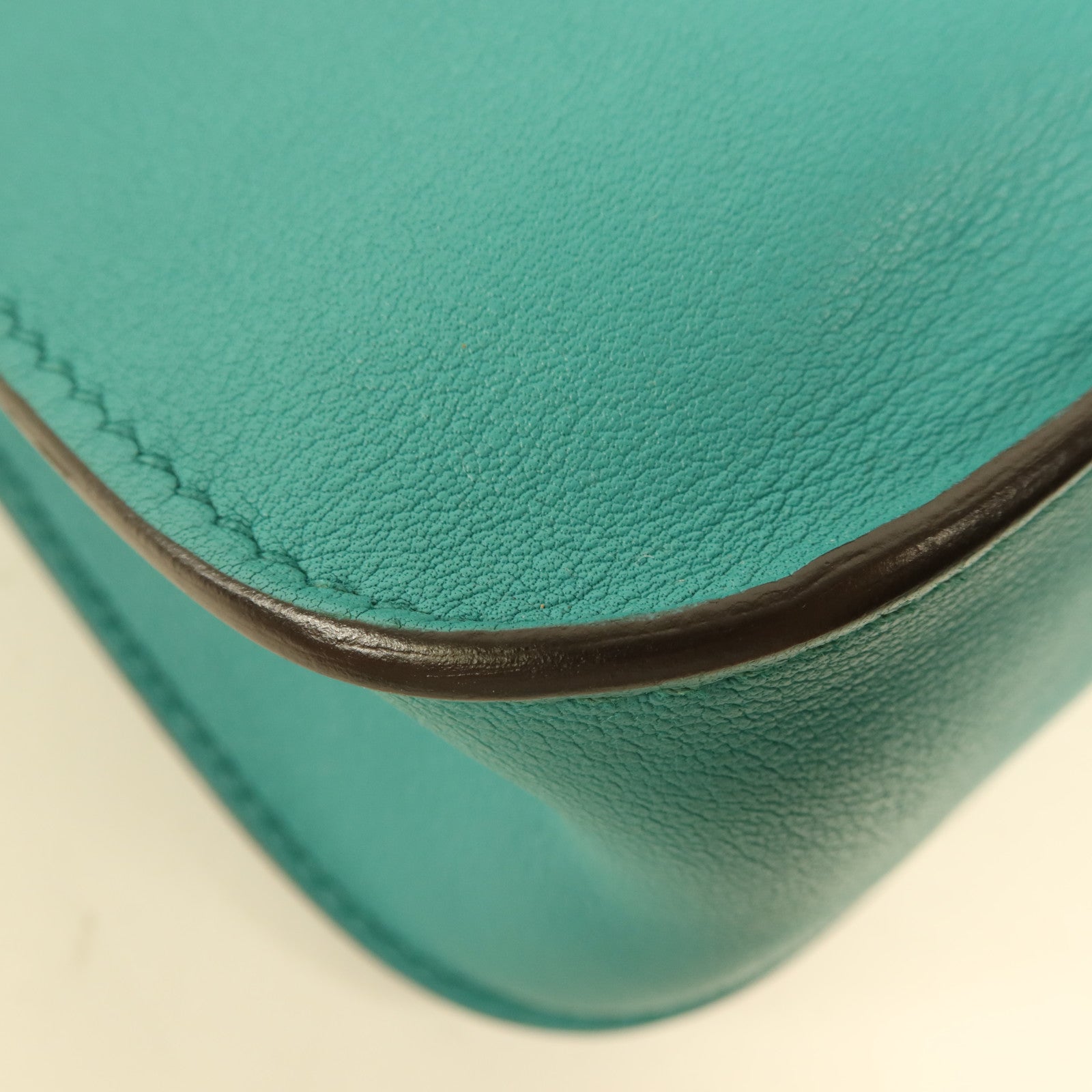 HERMES Swift皮革Halzan Mini銀扣鏈帶肩背袋Bleu Paon