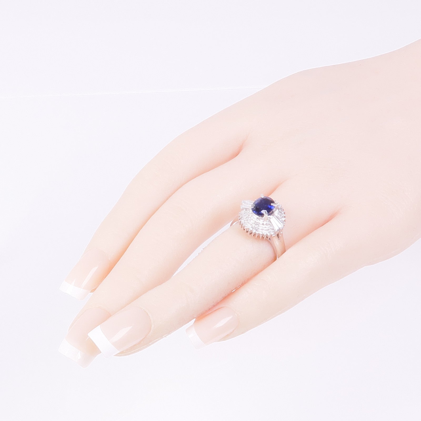 JEWELRY PT900鉑金Sapphire Diamond Ring藍寶石/鑽石戒指US#6.5