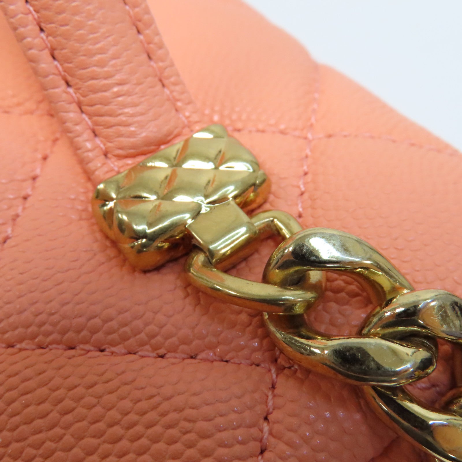 CHANEL 菱格Caviar皮革Chain Shoulder Bag金扣手挽肩背兩用袋粉橙色