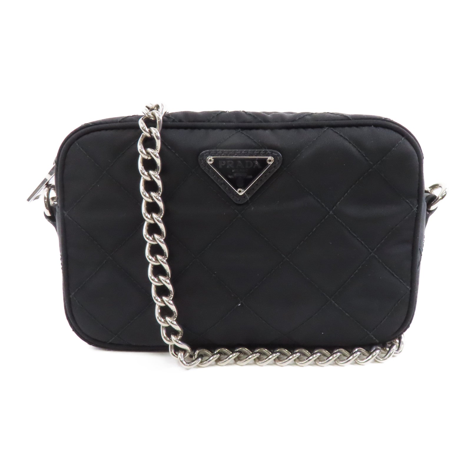 PRADA 尼龍Chain Shoulder銀扣鏈帶肩背袋黑色