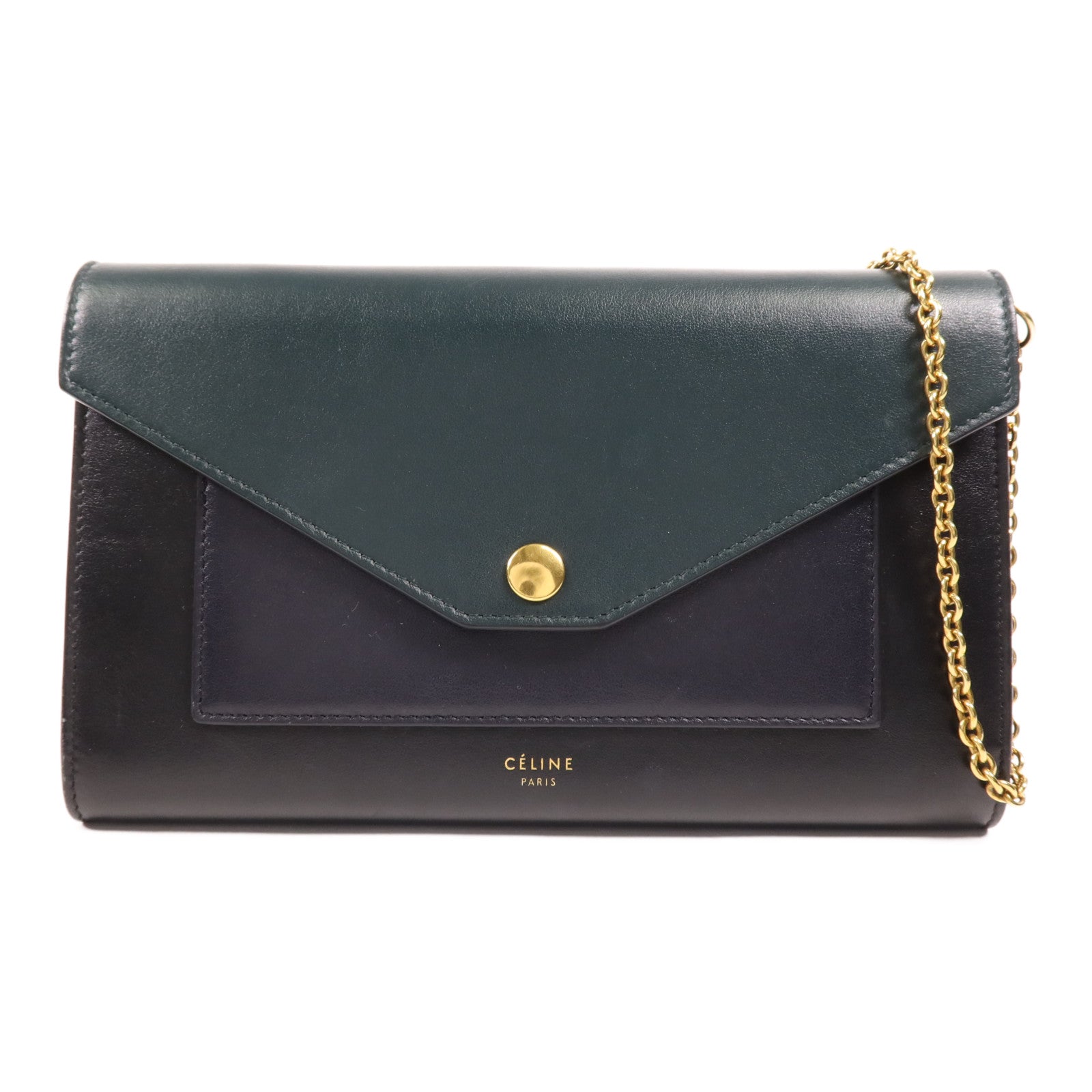 CELINE 牛皮皮革Chain Shoulder金扣鏈帶肩背袋