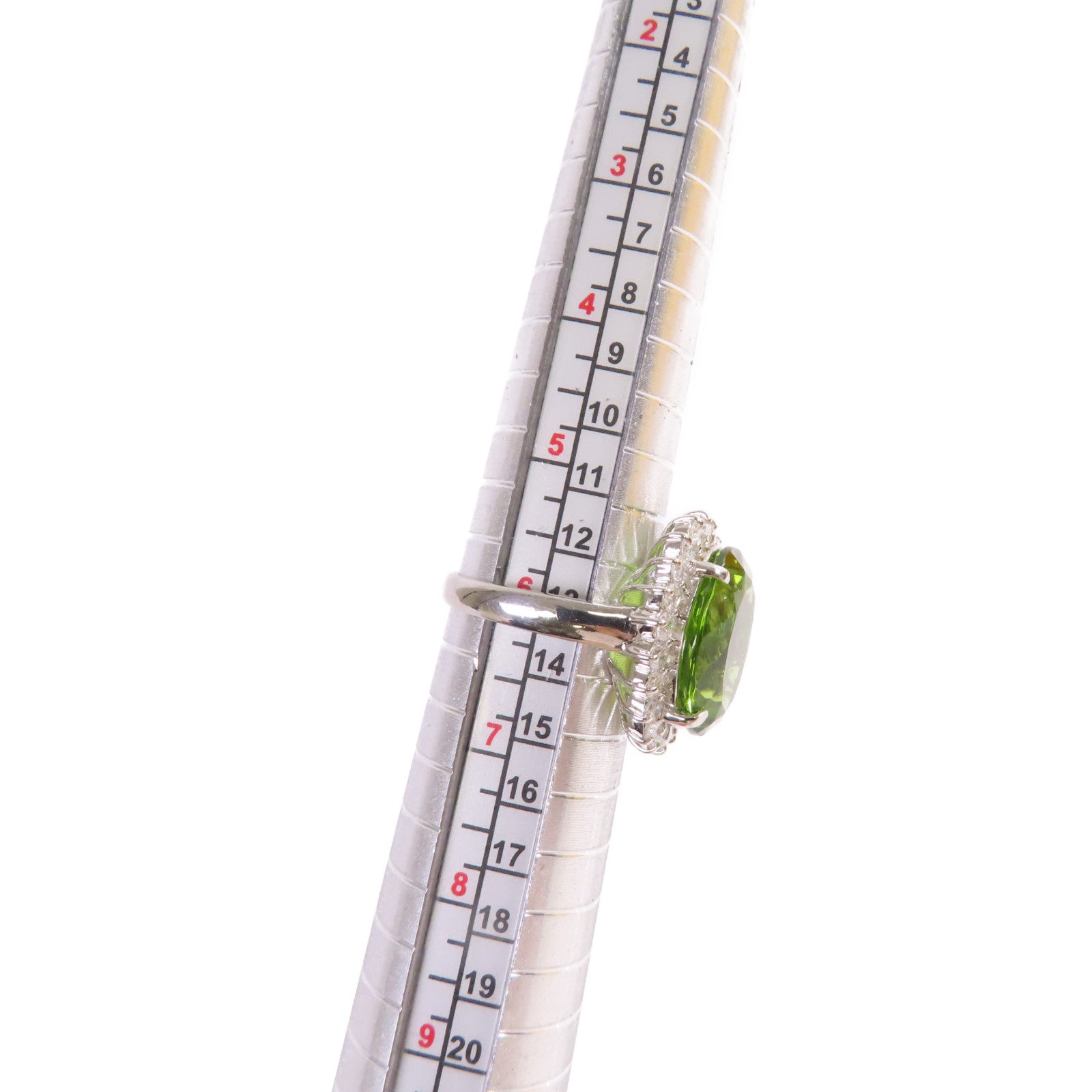 JEWELRY PT900鉑金Peridot Diamond Ring 10.389ct橄欖石/1.06ct鑚石戒指US#6