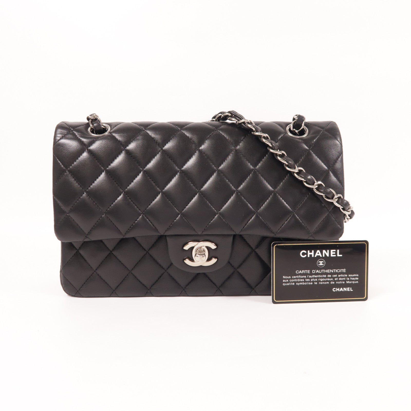 CHANEL 羊皮皮革Classic 25銀扣鏈帶肩背袋