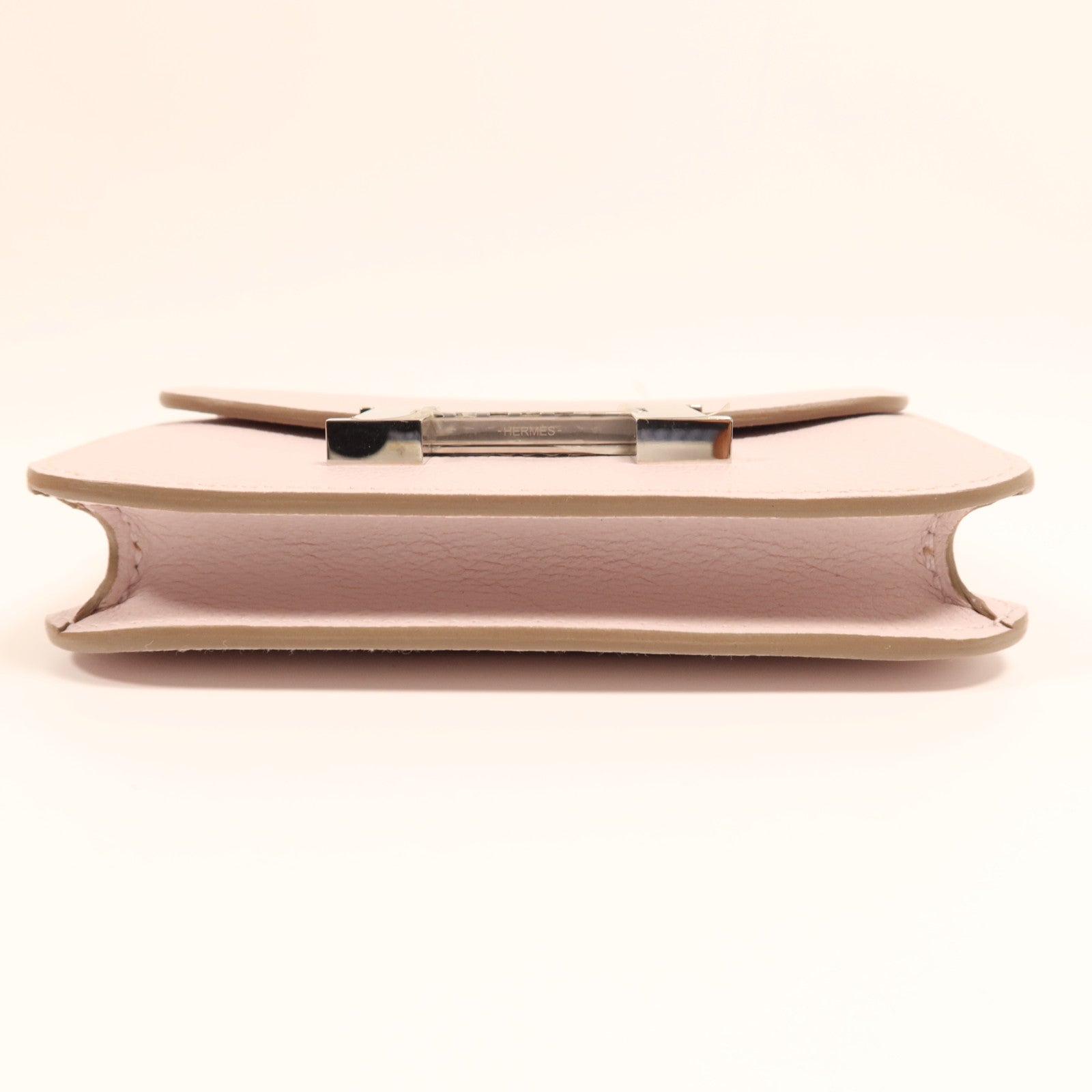 HERMES Evercolor皮革Constance Silm銀扣手拿包Rose Dragee