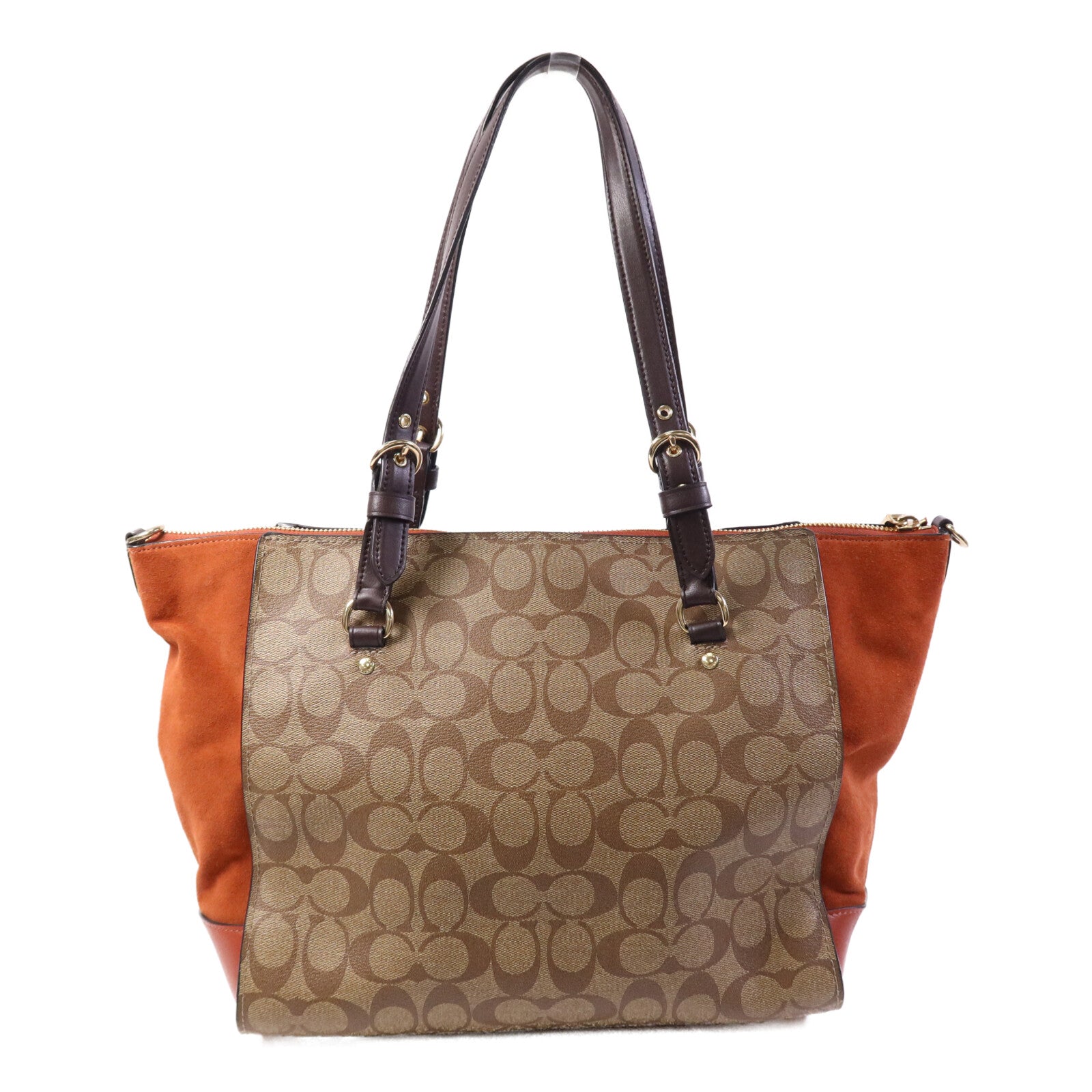 COACH 塗層帆布/麂皮皮革2 Way Shoulder Bag金扣手挽肩背兩用袋
