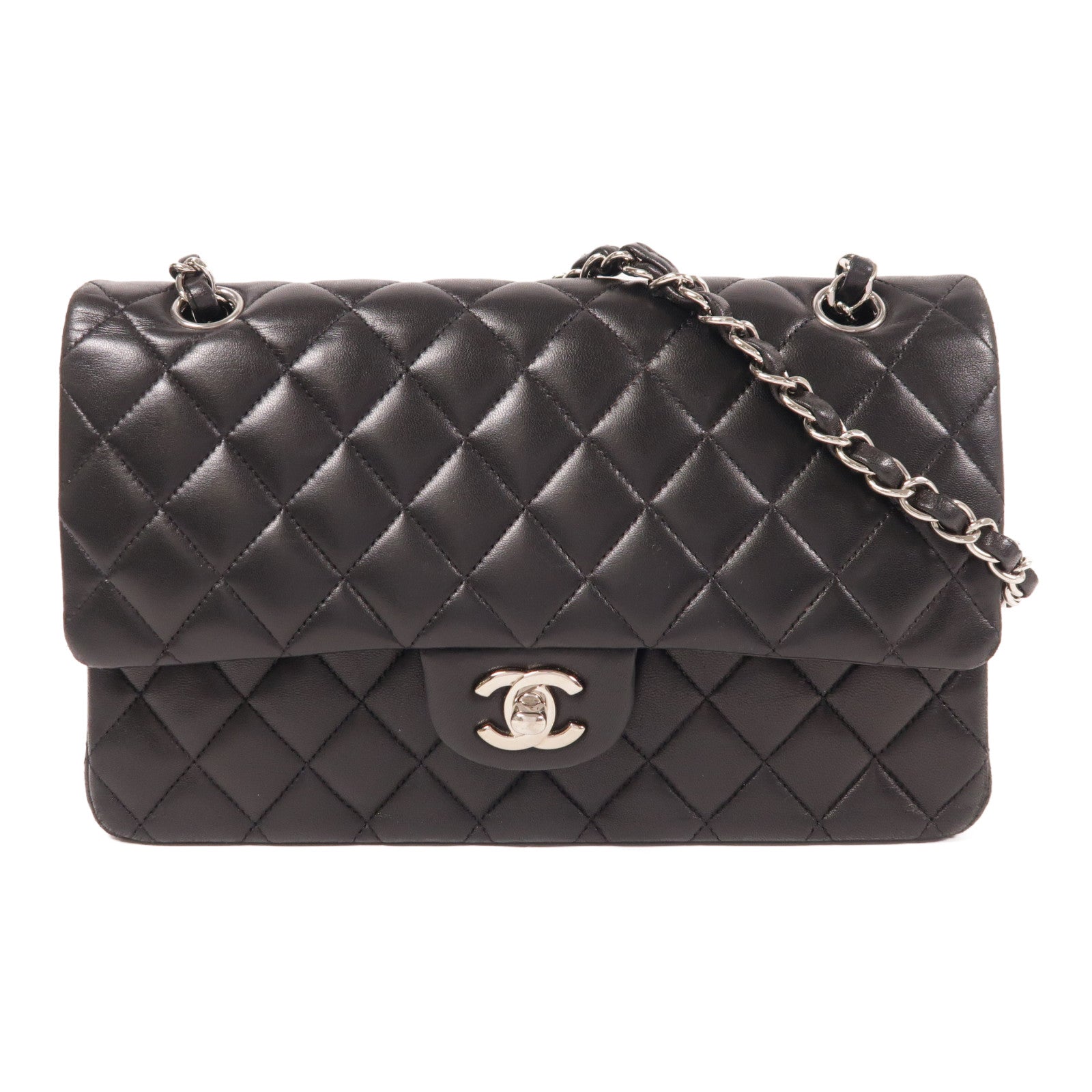 CHANEL 羊皮皮革Classic 25銀扣鏈帶肩背袋