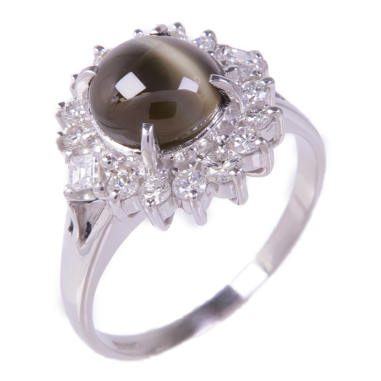 JEWELRY PT900鉑金Cats Eye Diamond Ring貓眼石/鑽石戒指US#9.5
