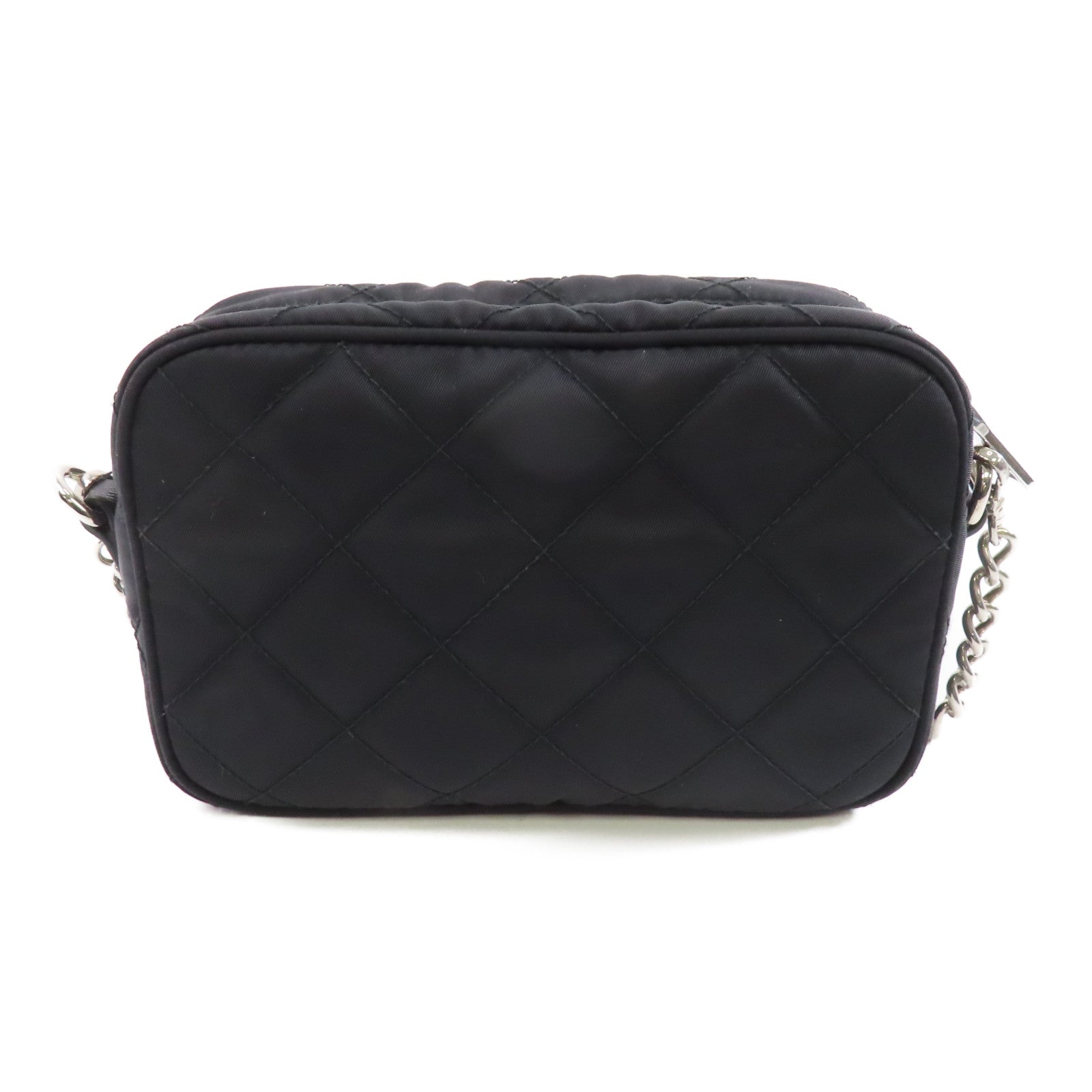 PRADA 尼龍Chain Shoulder銀扣鏈帶肩背袋黑色