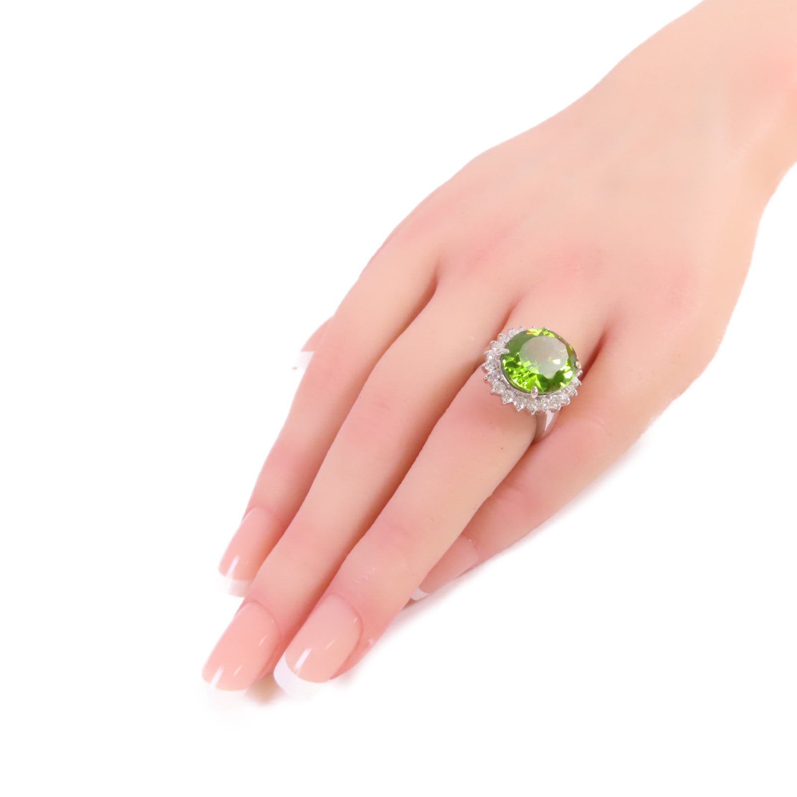 JEWELRY PT900鉑金Peridot Diamond Ring 10.389ct橄欖石/1.06ct鑚石戒指US#6