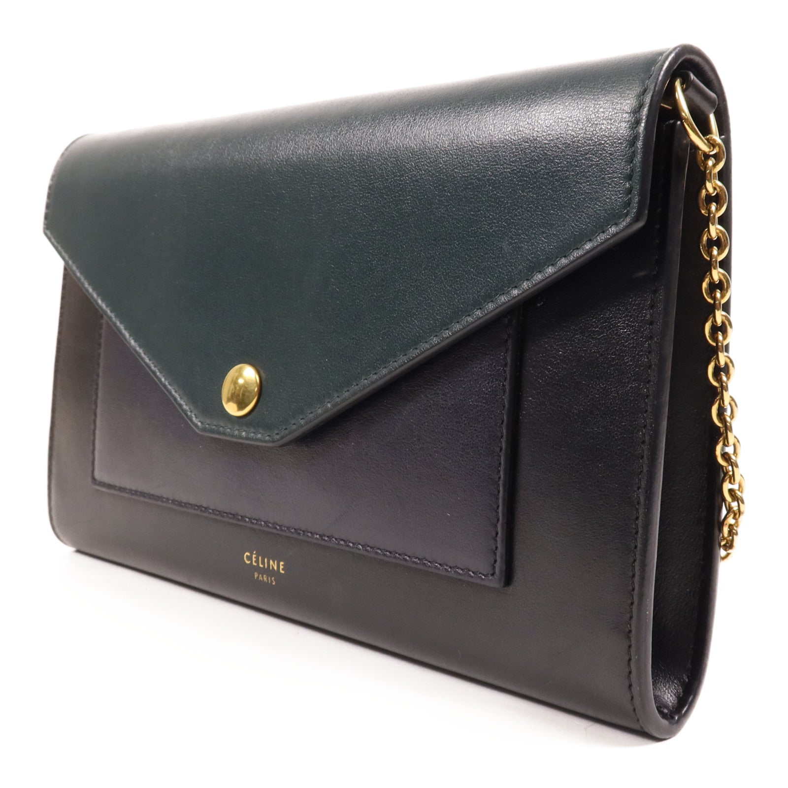 CELINE 牛皮皮革Chain Shoulder金扣鏈帶肩背袋