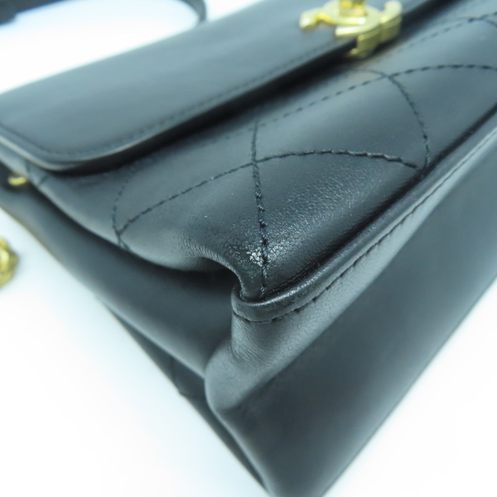 CHANEL 【清倉大減價】菱格牛皮皮革Chain Shoulder金扣手挽肩背兩用袋黑色