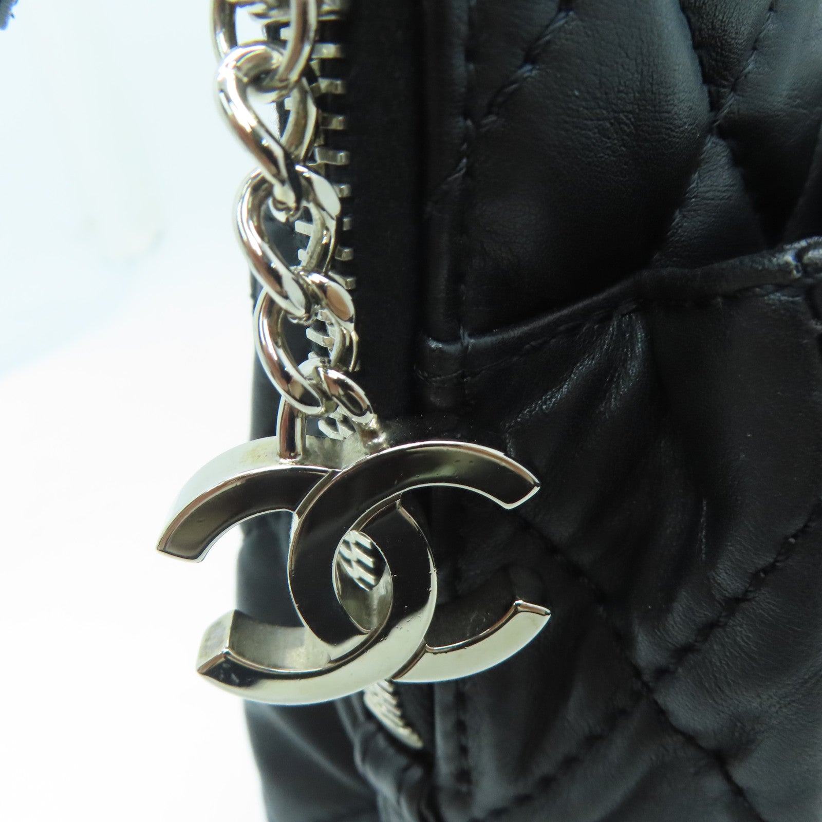 CHANEL 【激減優惠】菱格牛皮皮革Shoulder Bag銀扣鏈帶肩背袋黑色
