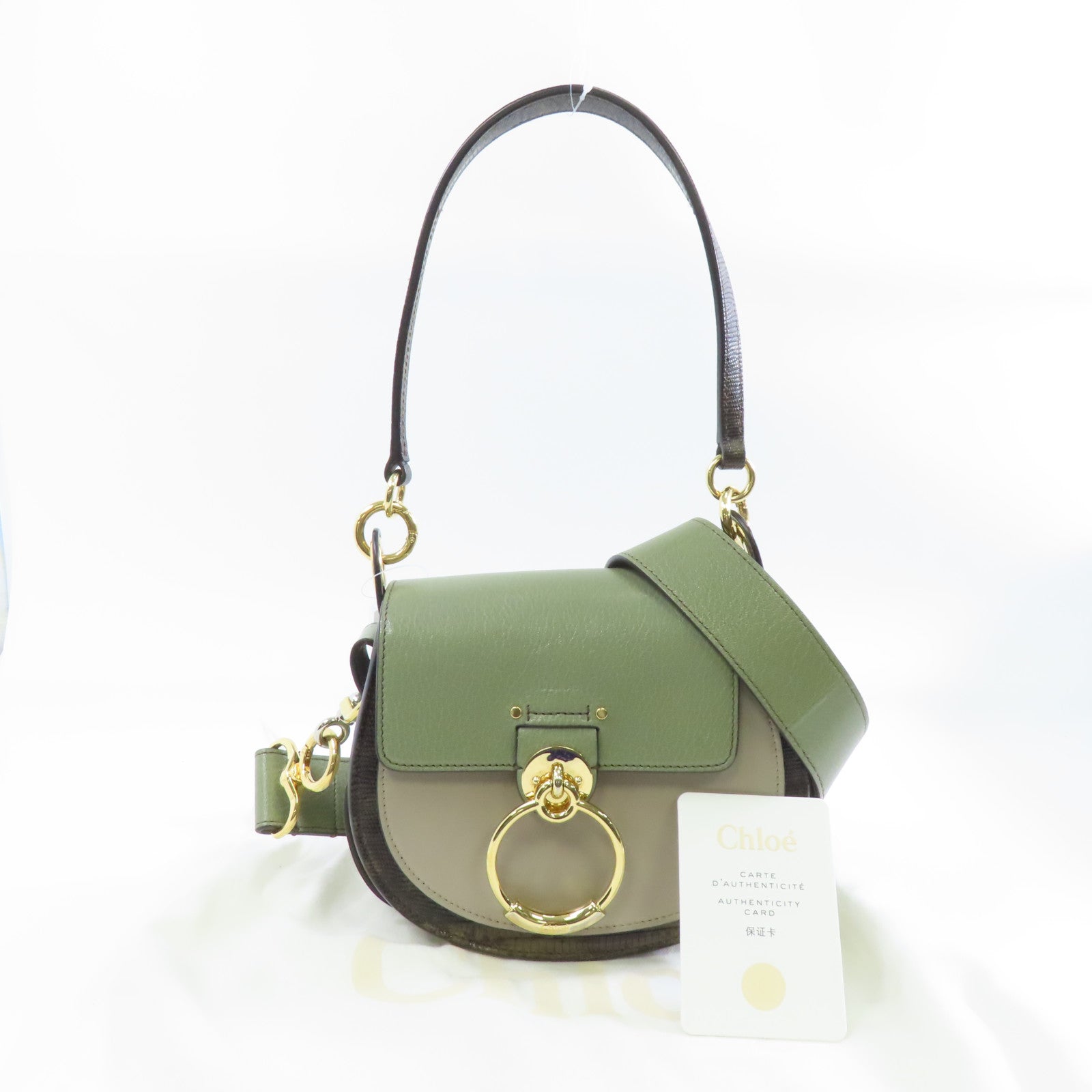 Chloe 【激減優惠】牛皮皮革Small Tess Bag金扣手挽肩背兩用袋綠色/米色