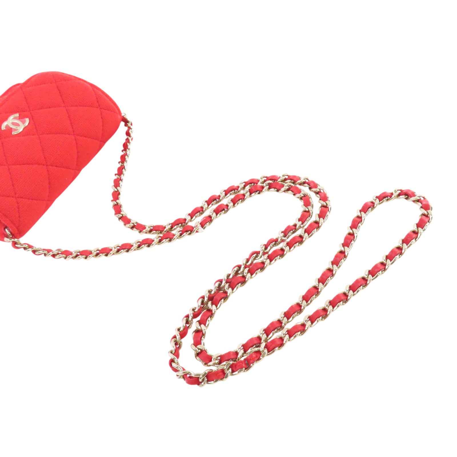 CHANEL 帆布Chain Shoulder Bag金扣鏈帶肩背袋