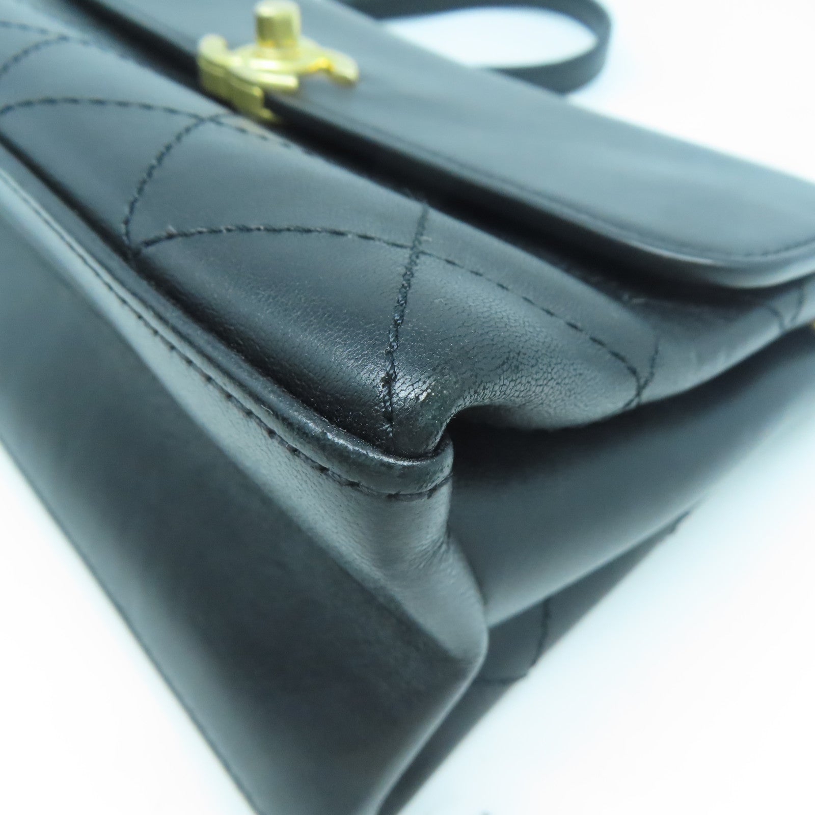 CHANEL 【清倉大減價】菱格牛皮皮革Chain Shoulder金扣手挽肩背兩用袋黑色