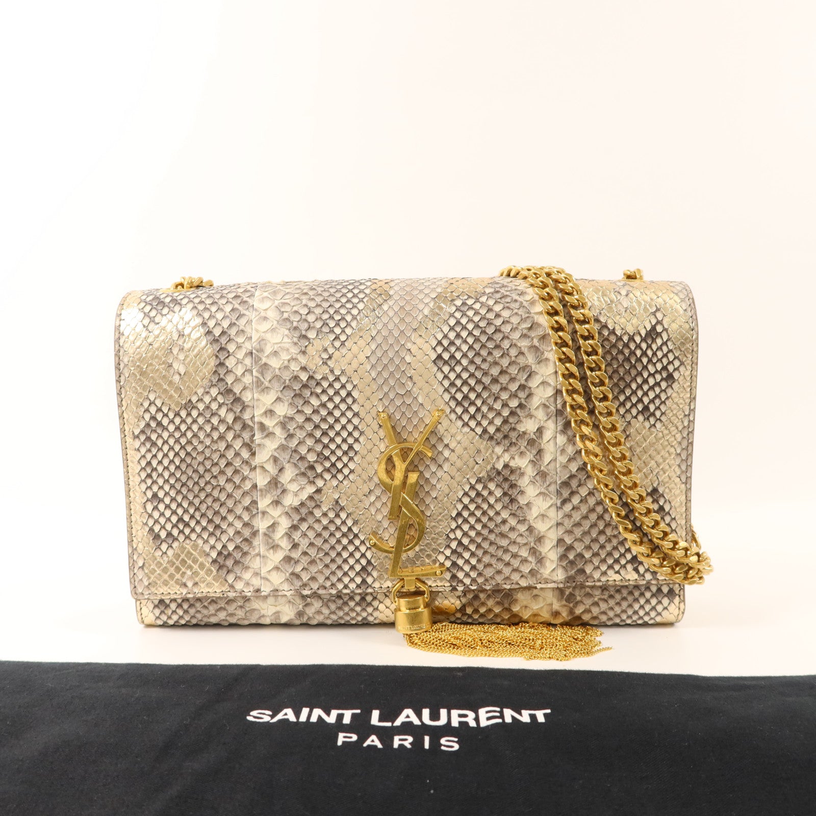 SAINT LAURENT 蛇皮皮革Kate Medium Tassel Bag金扣鏈帶肩背袋