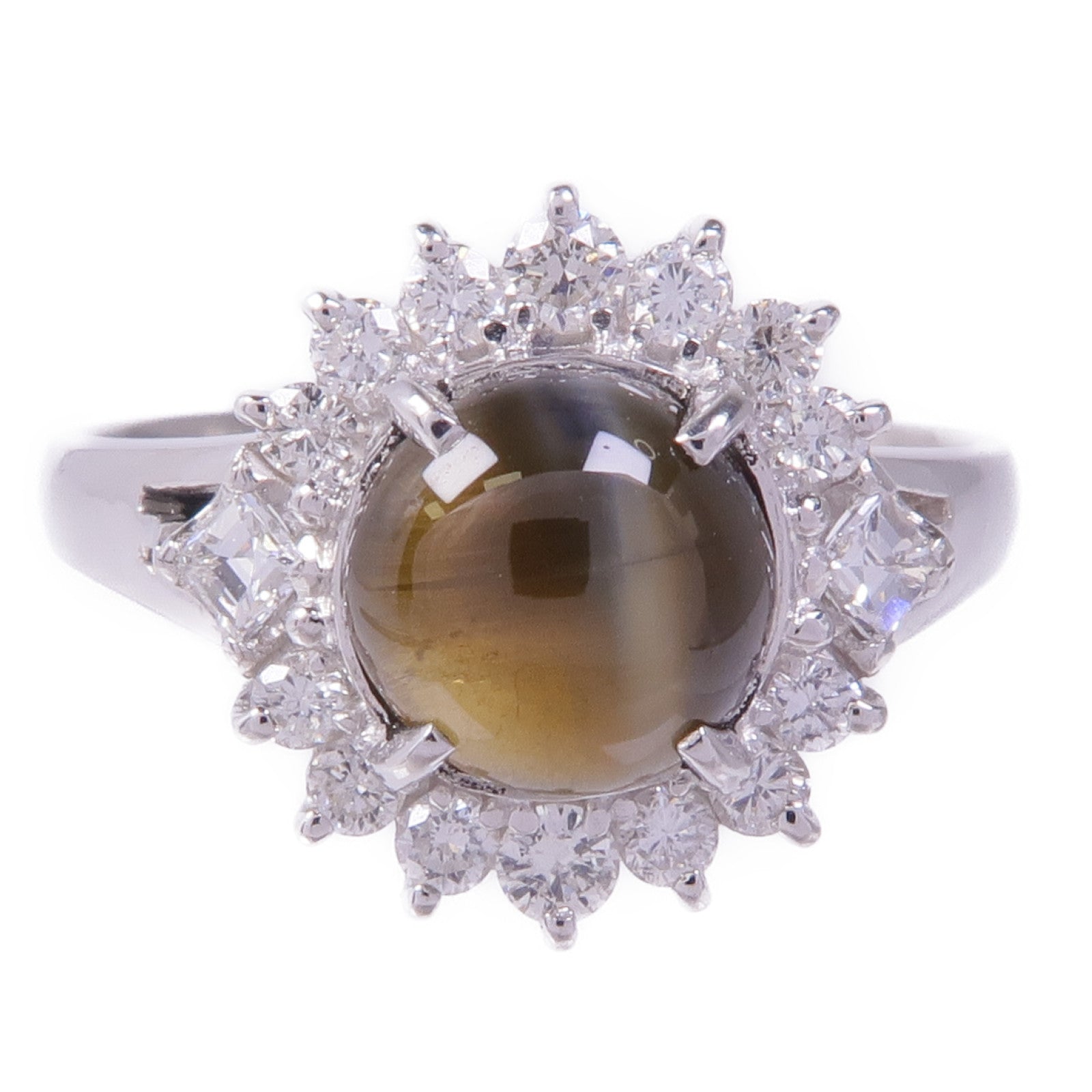 JEWELRY PT900鉑金Cats Eye Diamond Ring貓眼石/鑽石戒指US#9.5
