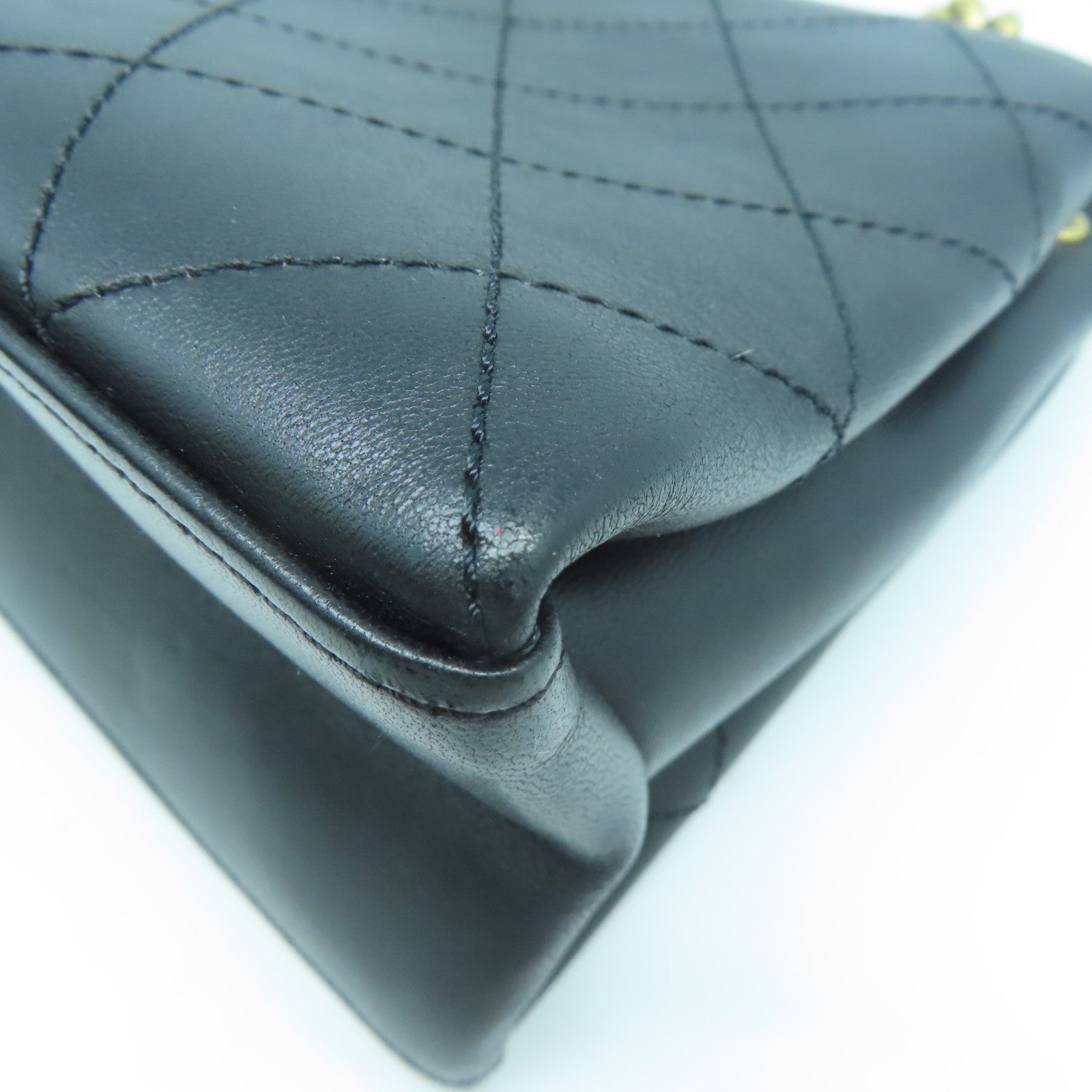 CHANEL 【清倉大減價】菱格牛皮皮革Chain Shoulder金扣手挽肩背兩用袋黑色