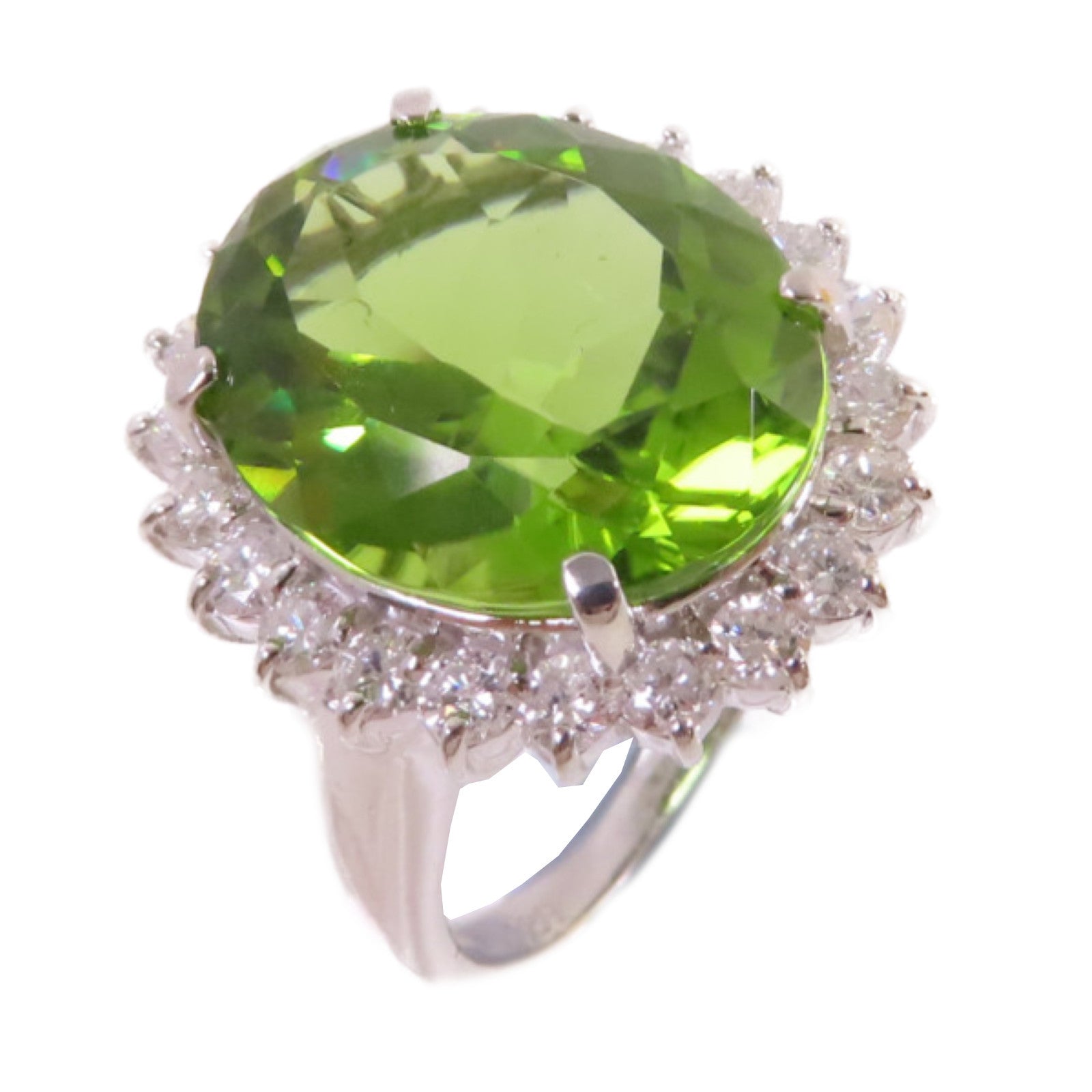 JEWELRY PT900鉑金Peridot Diamond Ring 10.389ct橄欖石/1.06ct鑚石戒指US#6