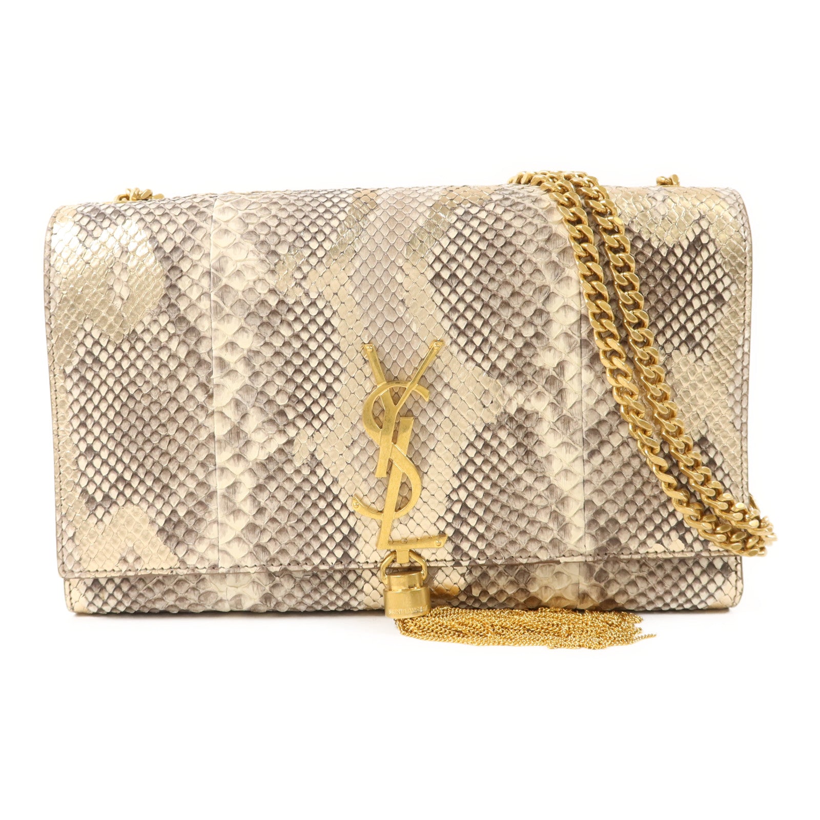SAINT LAURENT 蛇皮皮革Kate Medium Tassel Bag金扣鏈帶肩背袋