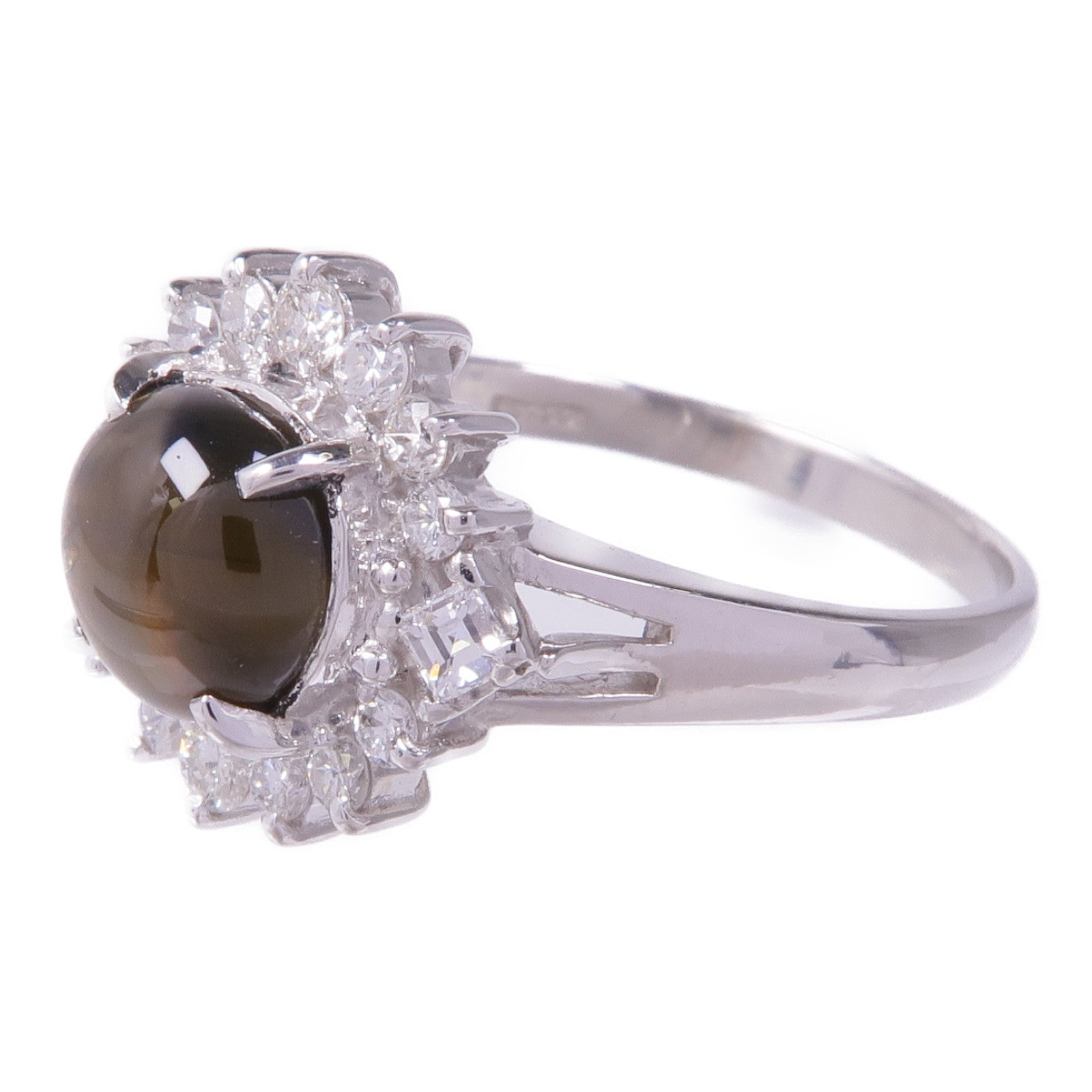 JEWELRY PT900鉑金Cats Eye Diamond Ring貓眼石/鑽石戒指US#9.5